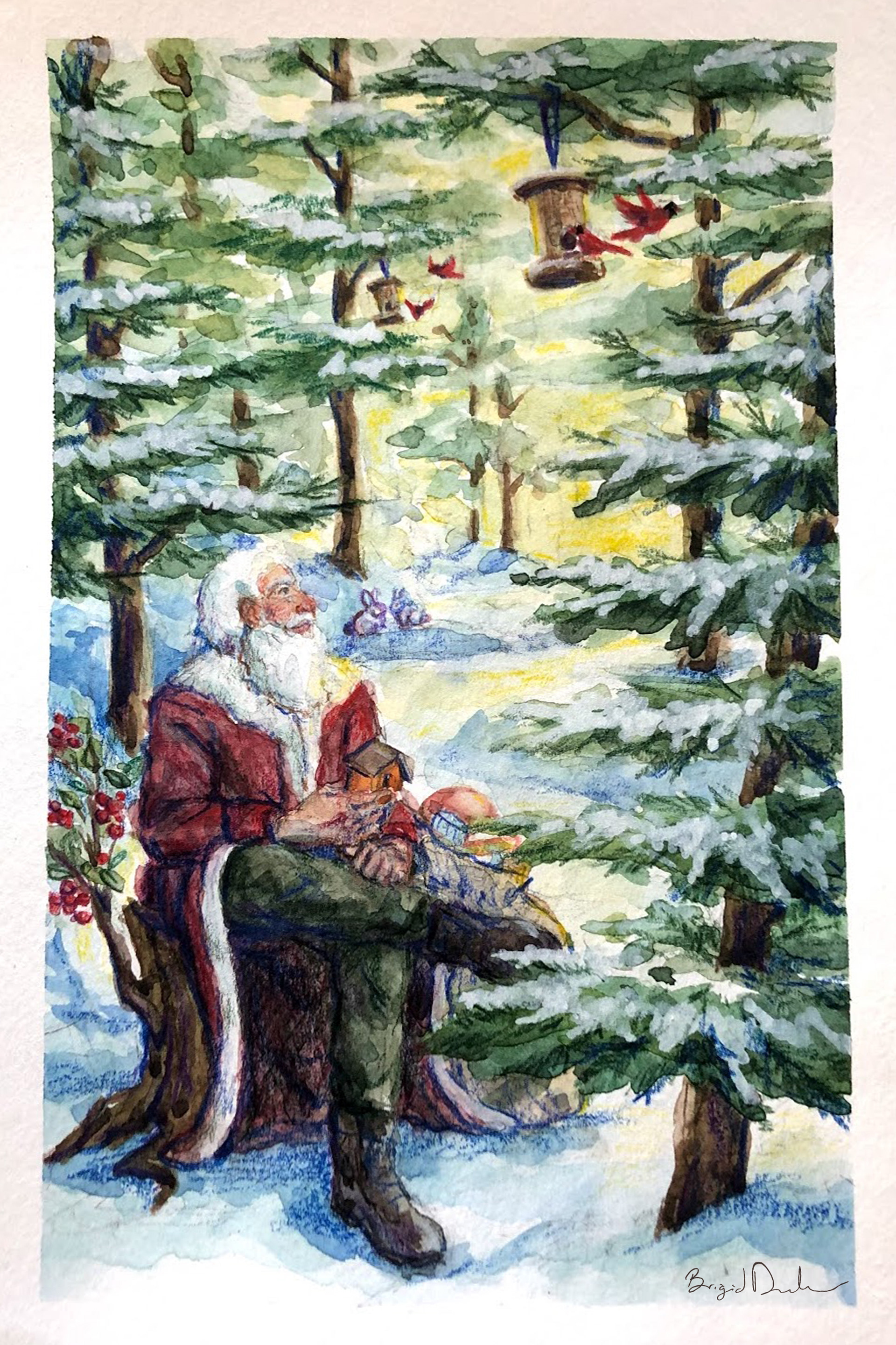 Santa Painting: Watercolor and Color Pencil