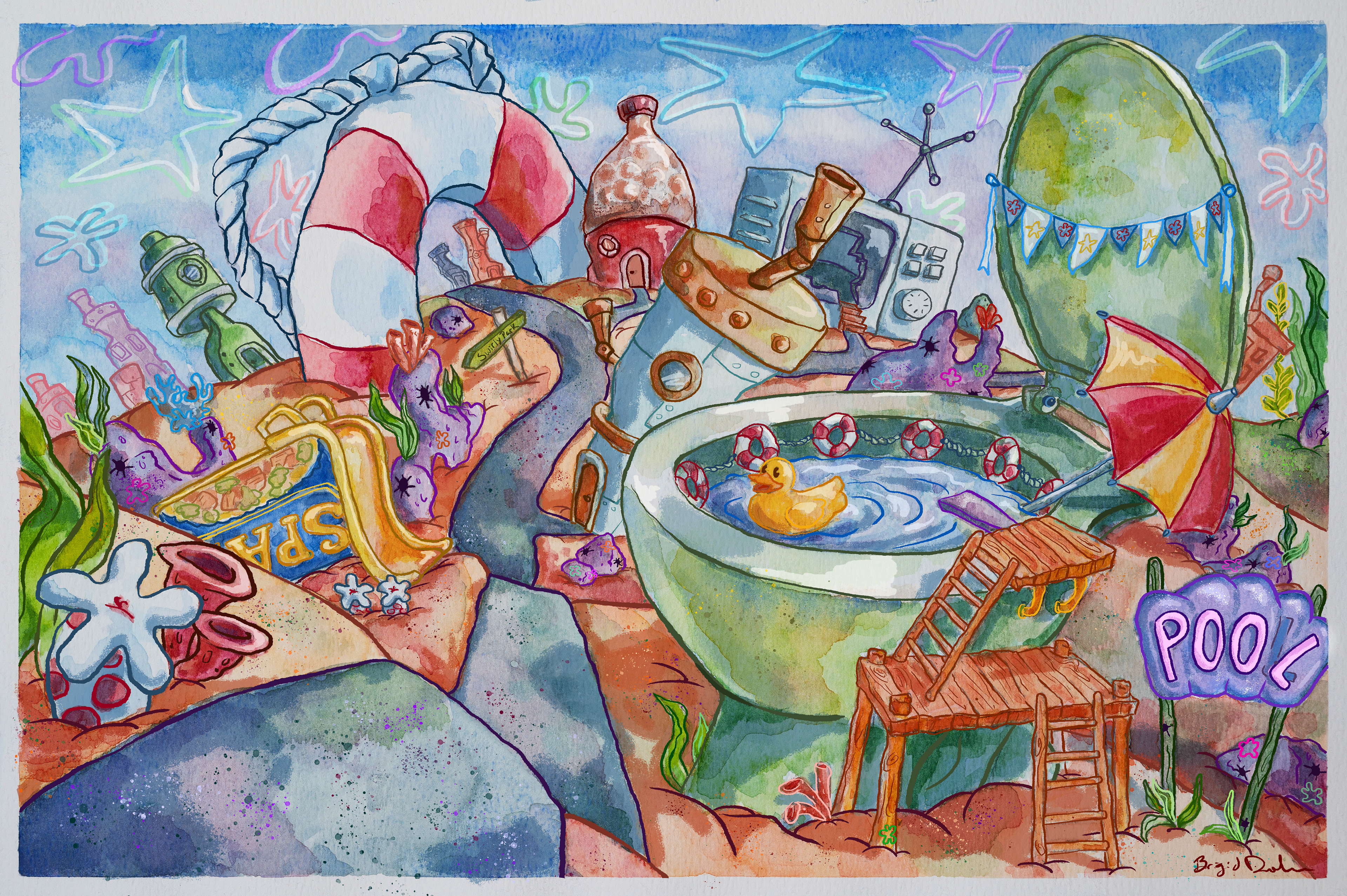 Swirly Park: Watercolor & Digital Painting