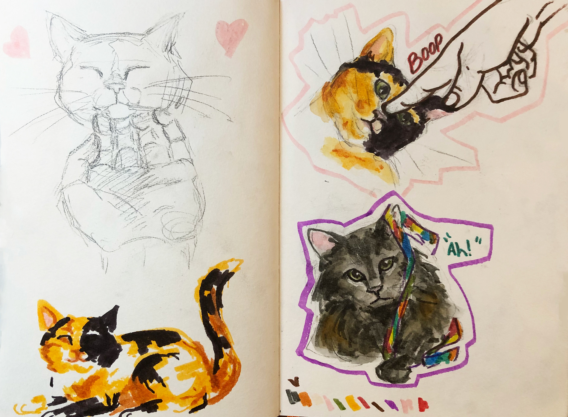 Cat Sketches: Marker & Pencil