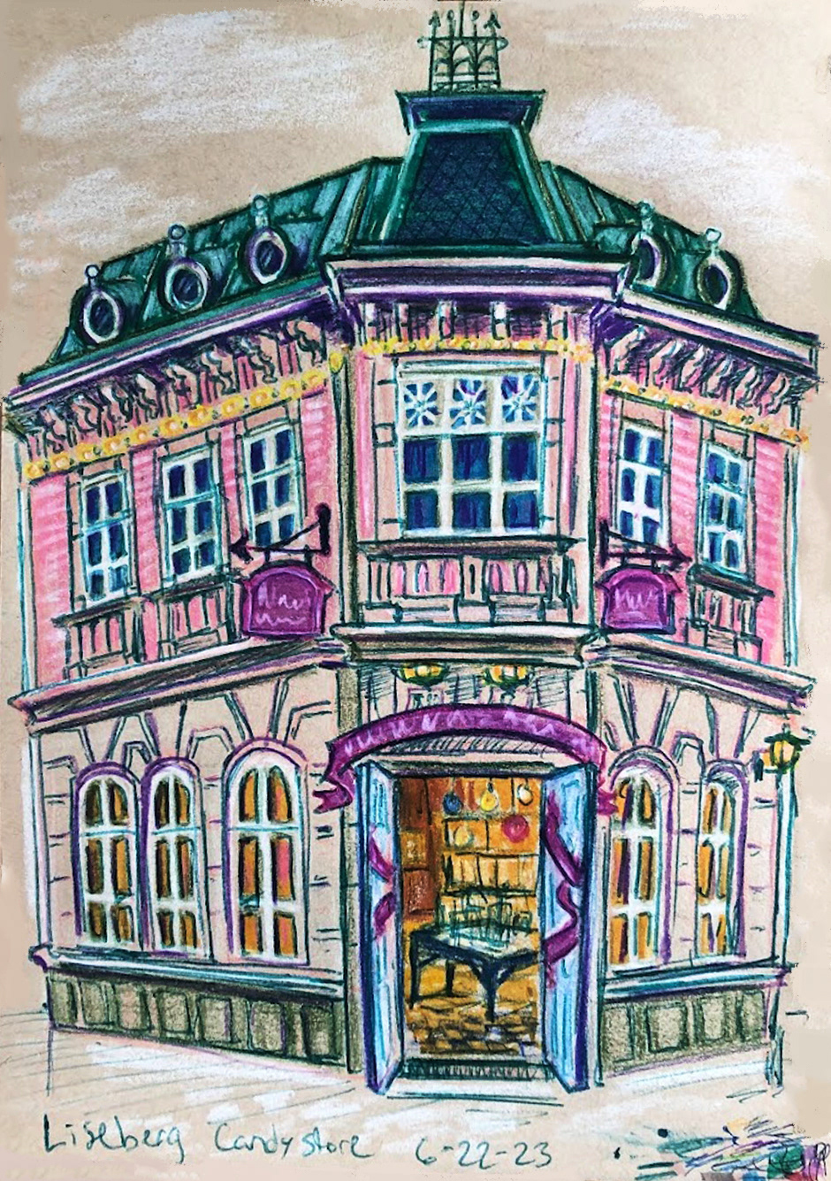 Candy Store Sketch: Color Pencil & Pen