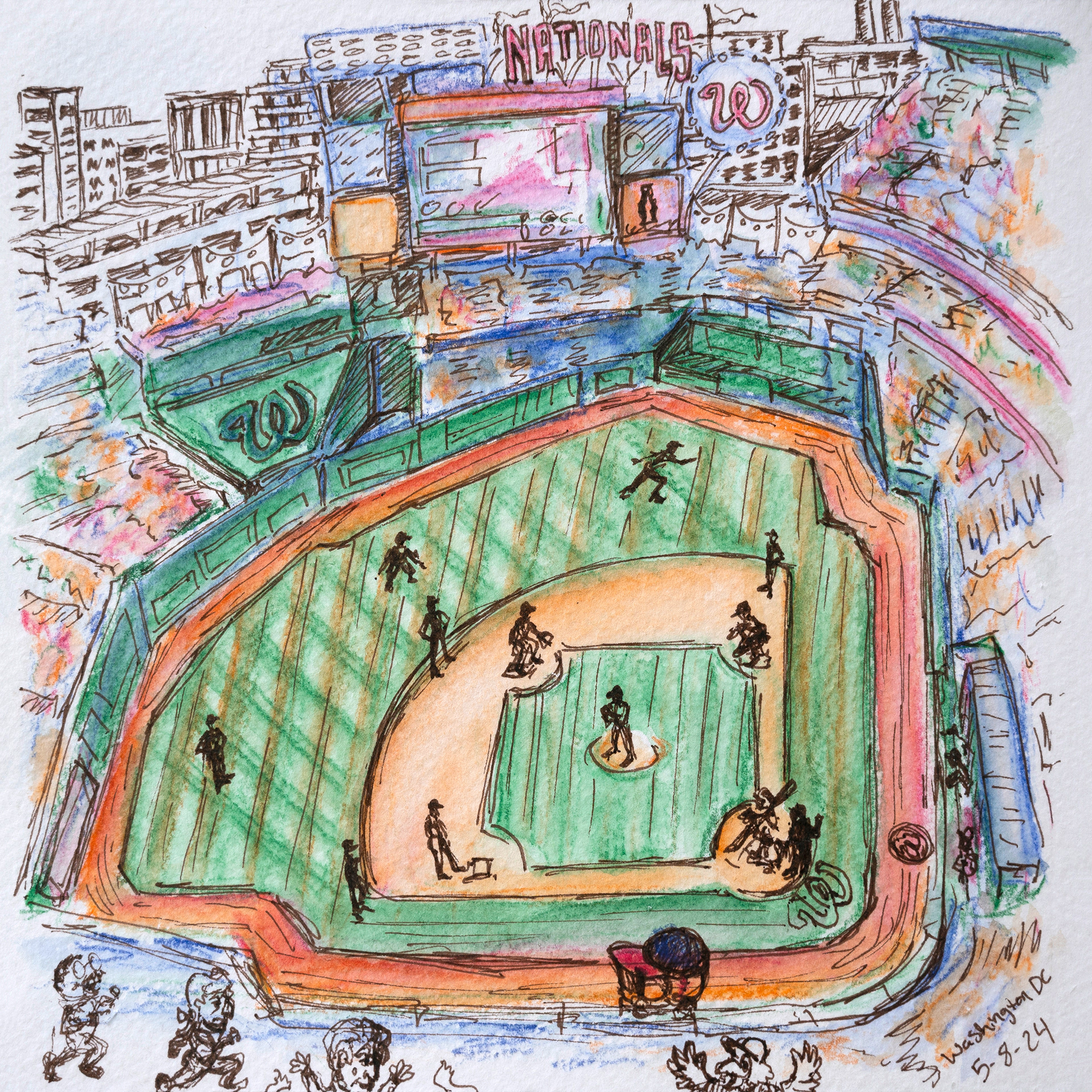 Baseball Sketch: Watercolor & Pen