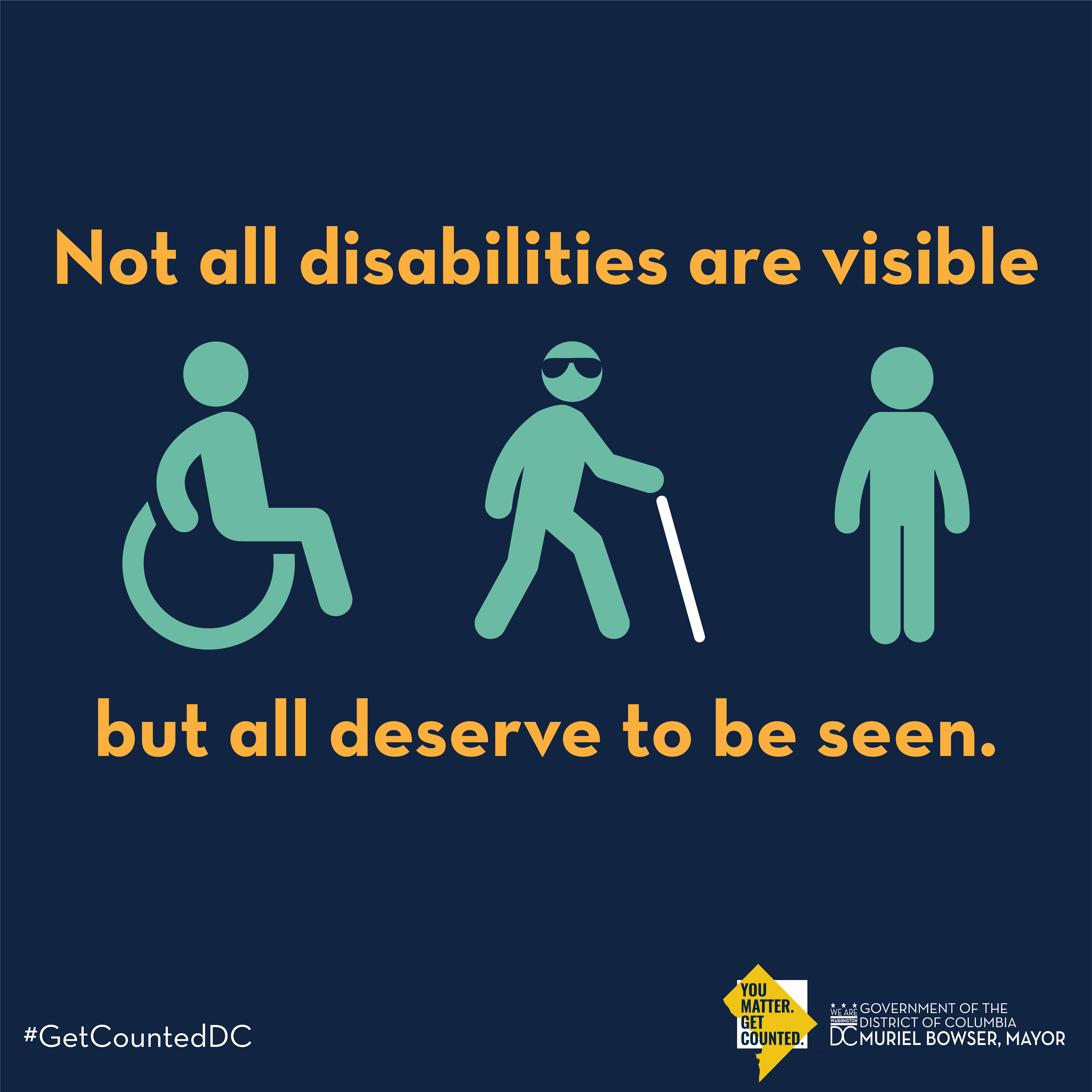 It is especially important that those living with disabilities #GetCountedDC. An accurate count will help policymakers introduce and pass laws to support their health, happiness, and right to thrive.
