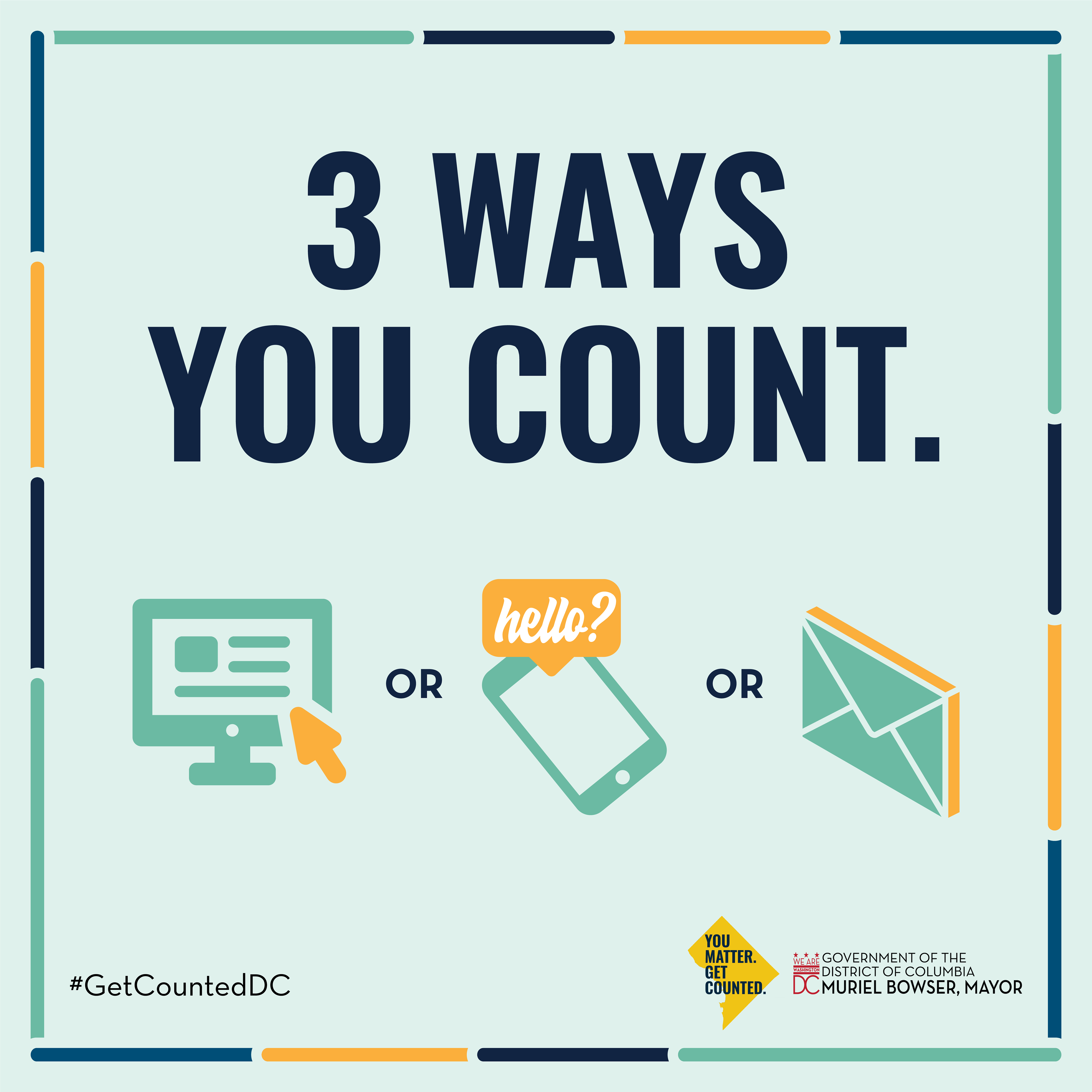 Help us #GetCountedDC! Let your constituents know they can respond to the #2020Census NOW via: ☎️Phone 📨Mail 💻Online
