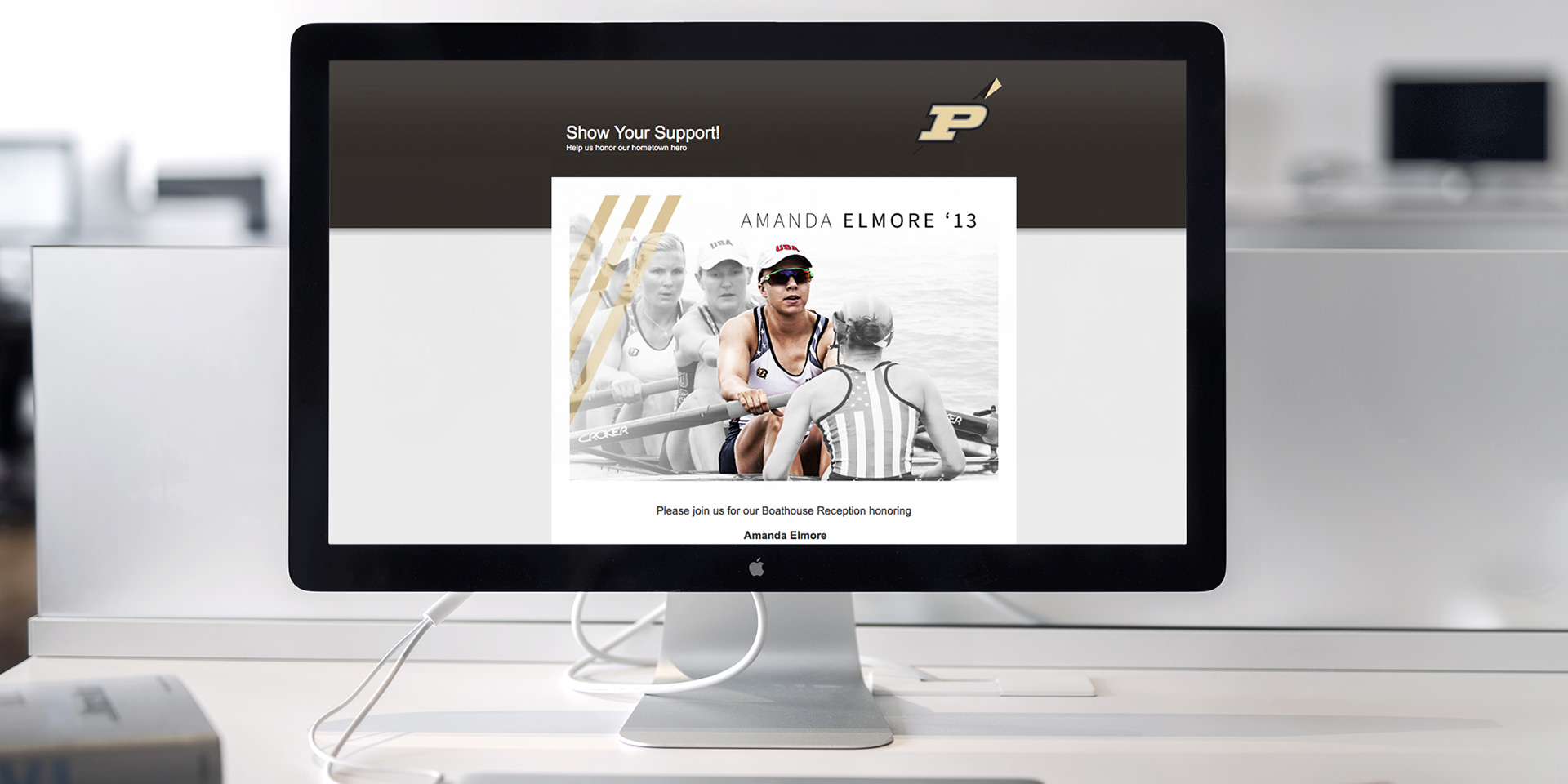 Home of Olympic Champion Amanda Elmore '13 Reception Email mockup on desktop