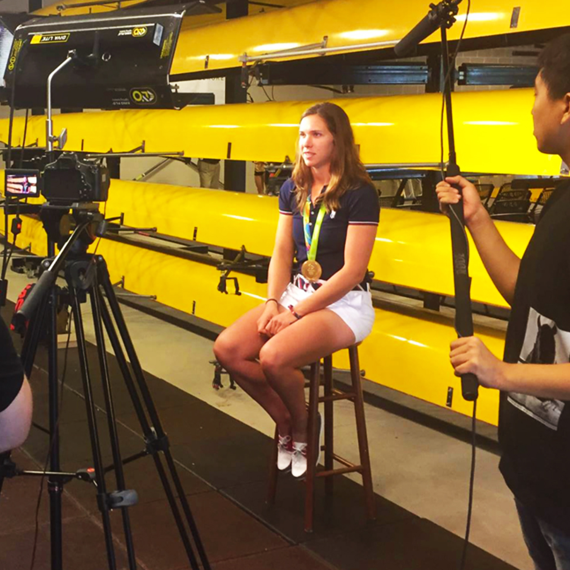 Amanda Elmore doing interview