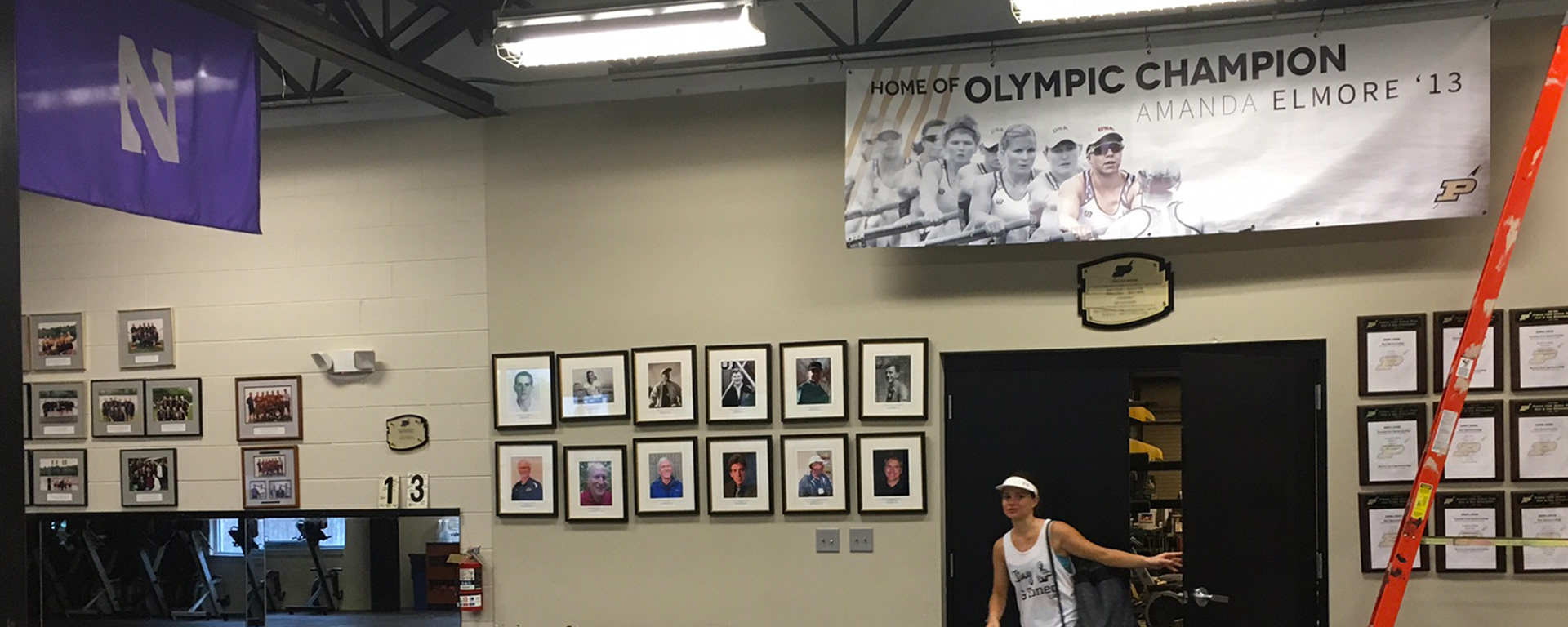 Home of Olympic Champion Amanda Elmore '13 Banner in Boathouse