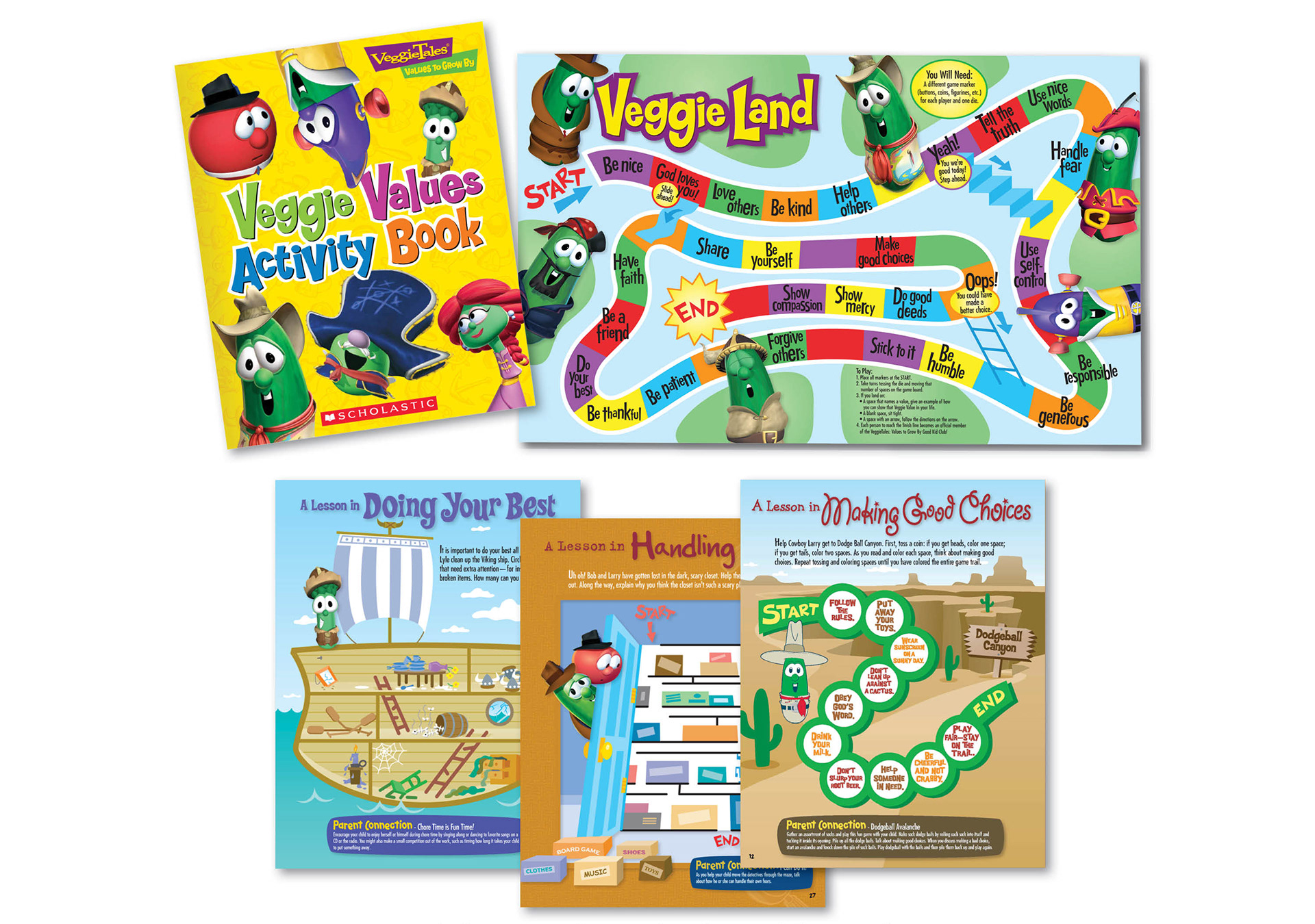 DESIGN 32-PAGE ORIGINAL “VEGGIETALES” ACTIVITY BOOK, VEGGIELAND BOARD GAME, AND ACTIVITIES