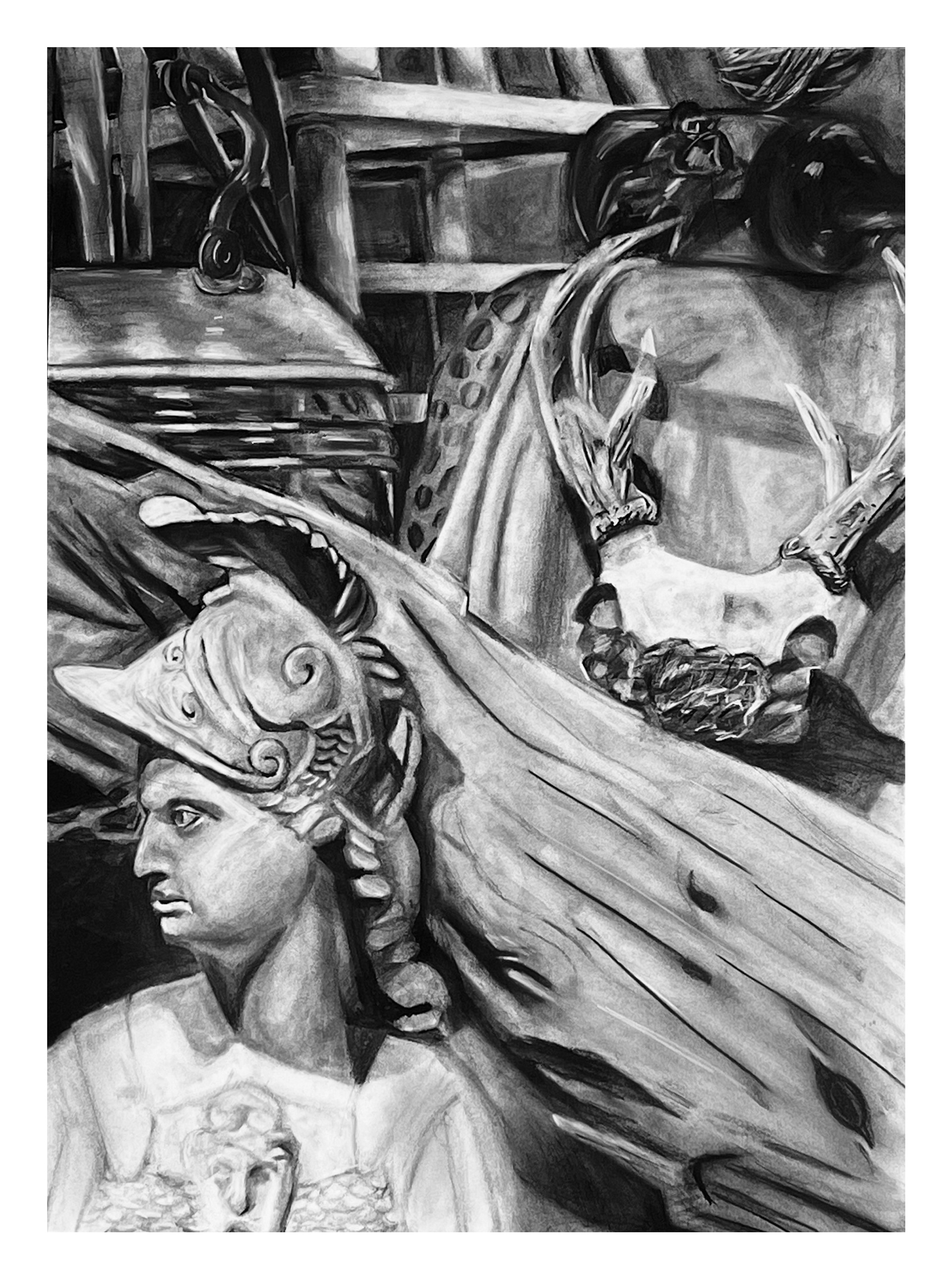 "Woman & Skull I" - Charcoal