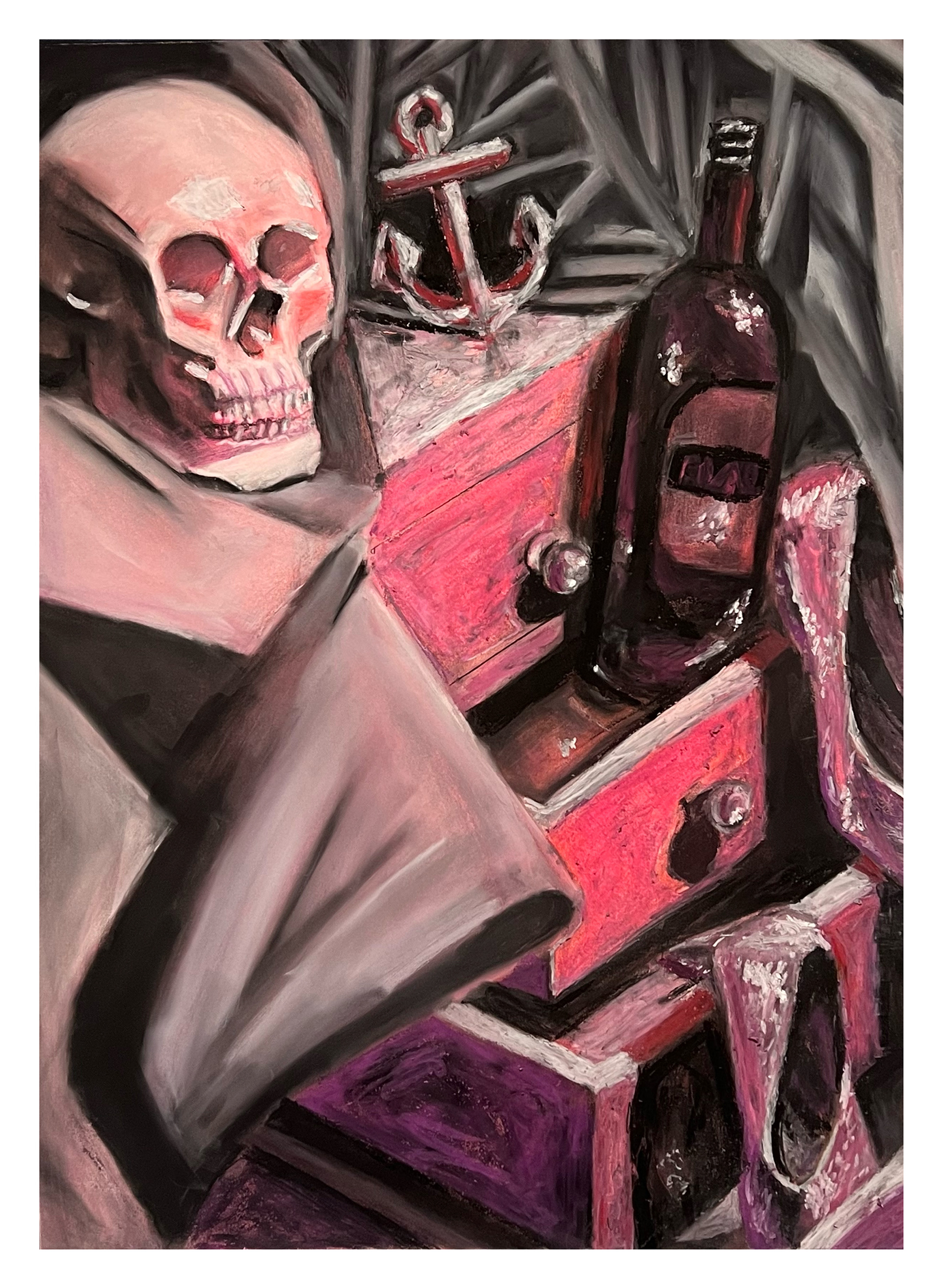 "Woman & Skull II" Oil Pastel