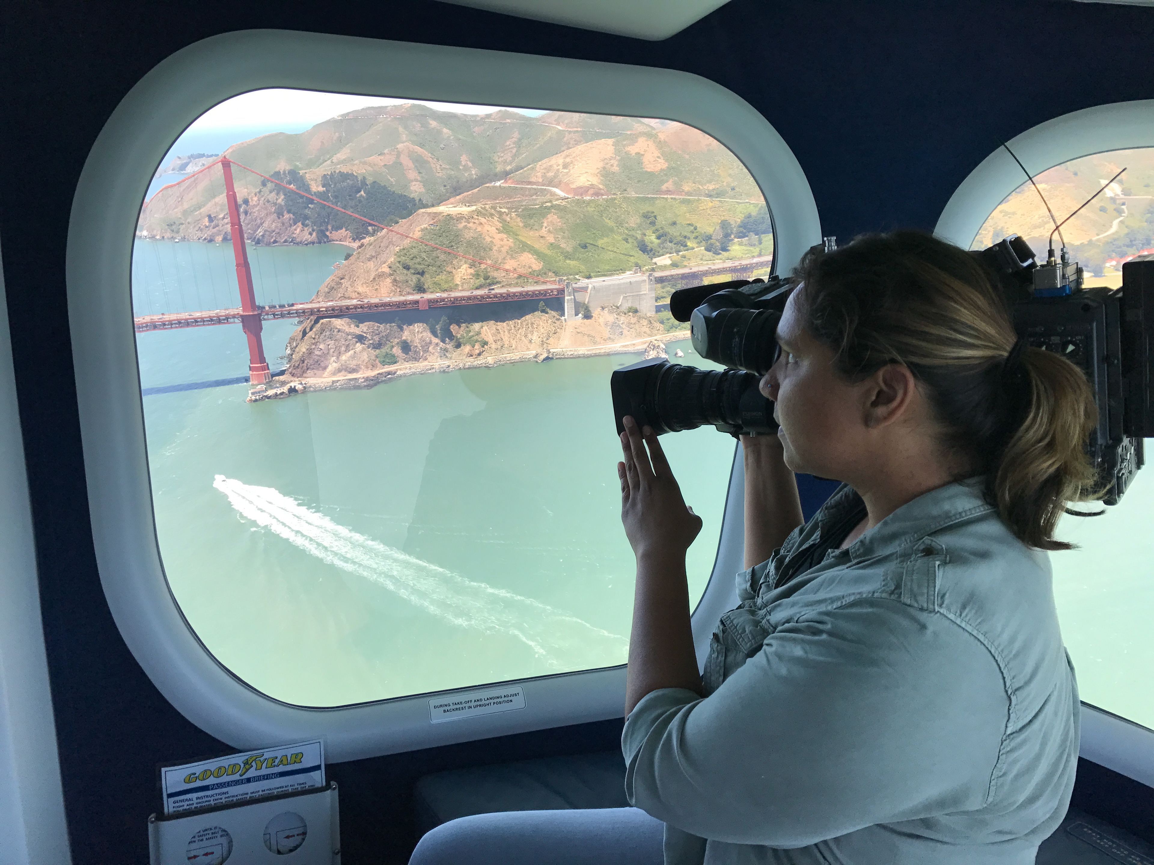 Action shot on the Goodyear Blimp over the San Francisco Bay.