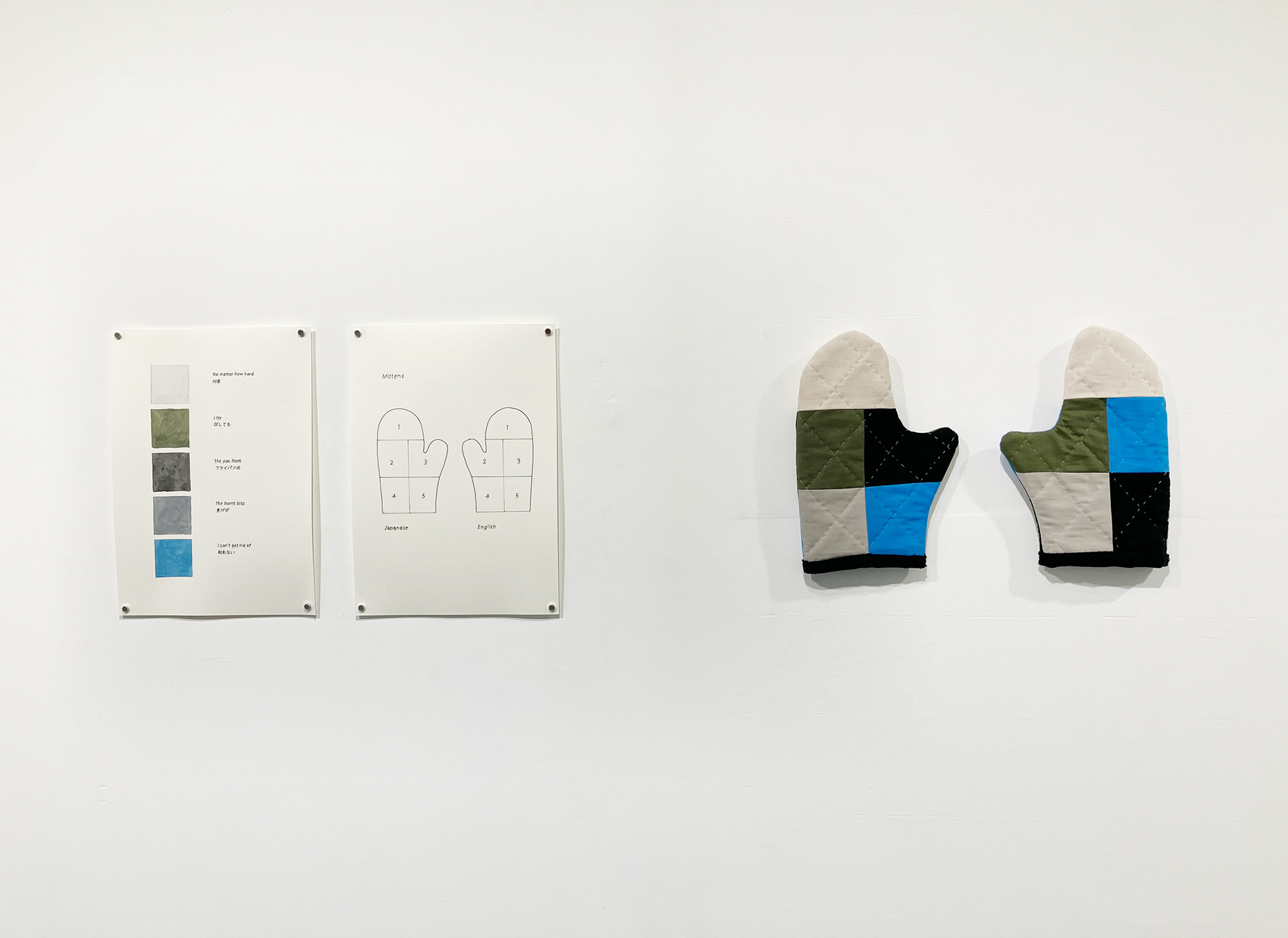 2.  『Language Quilt #2』 / Fabric, thread, cotton, paper, watercolor / サイズ可変 / 2025 / ¥30,000