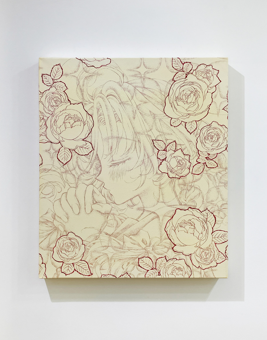 23. 宮野かおり 『 +˚✧₊⁎❝ Believe in myself ❝⁎⁺˳✧༚』 / パネルにキャンソン・モンバル、カラーインク、Gペン / 53×45.5×50cm / 2023 / SOLD OUT