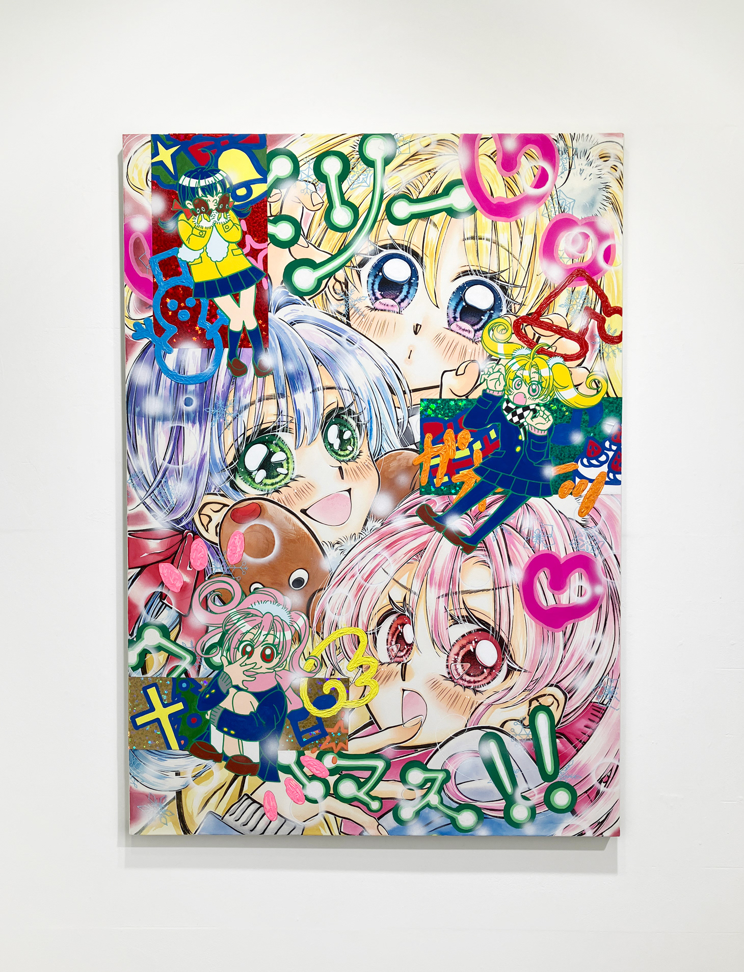 9. 宮野かおり 『School Girls ～冬～』 / パネルにキャンソンヘリテージ、カラーインク、ガッシュ、ホログラム、ペン、色鉛筆、 ホワイト、エアブラシ / 103×72.8cm / 2022 / ¥275,000