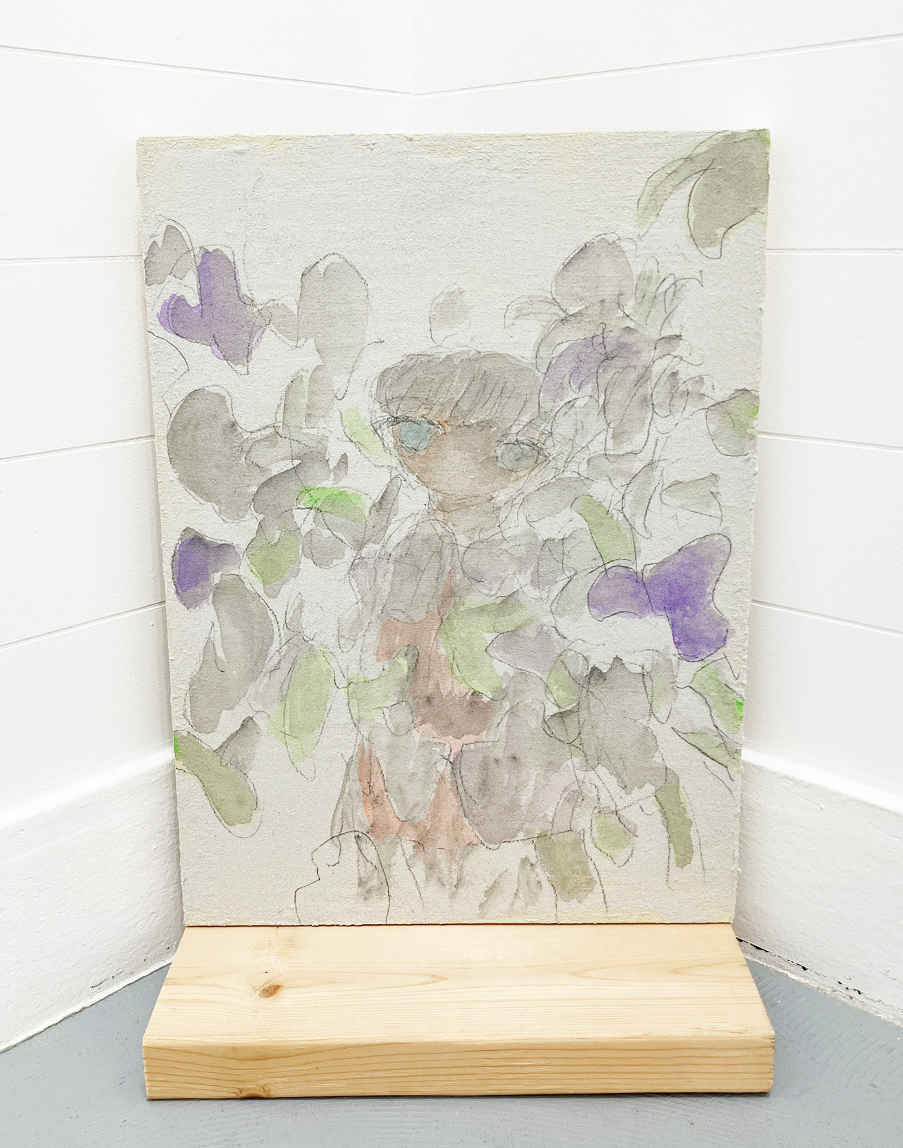 16. ペロンミ 『こうしてる間にどこかで花が咲いてる』 / 鉛筆、アクリル絵具・パネル / 333×455mm / SOLD OUT