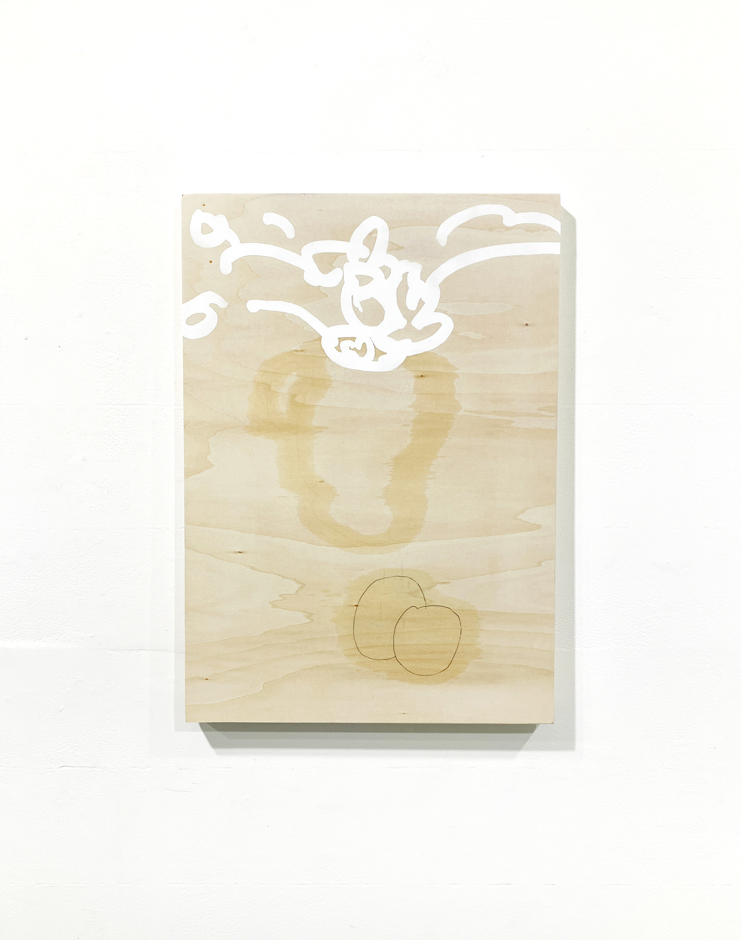 4.   中村美和子 「スティルライフのシール」 パネル、カーボン紙の線、オイル、ジェッソ / 297x420mm / 2026 / ¥33,000