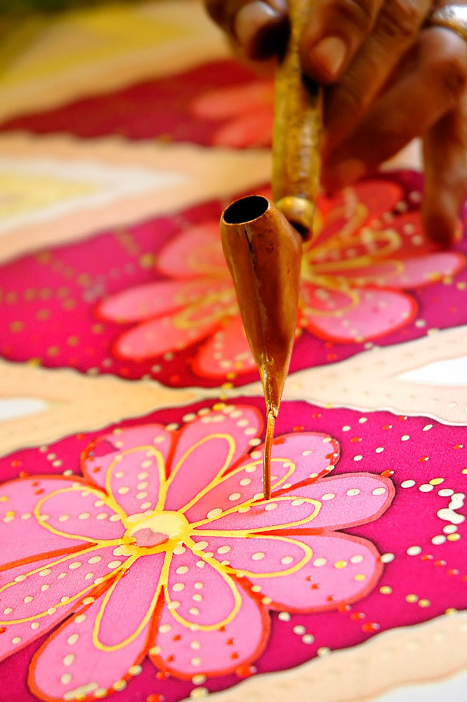 Hand drawn batik chanting on pure silk