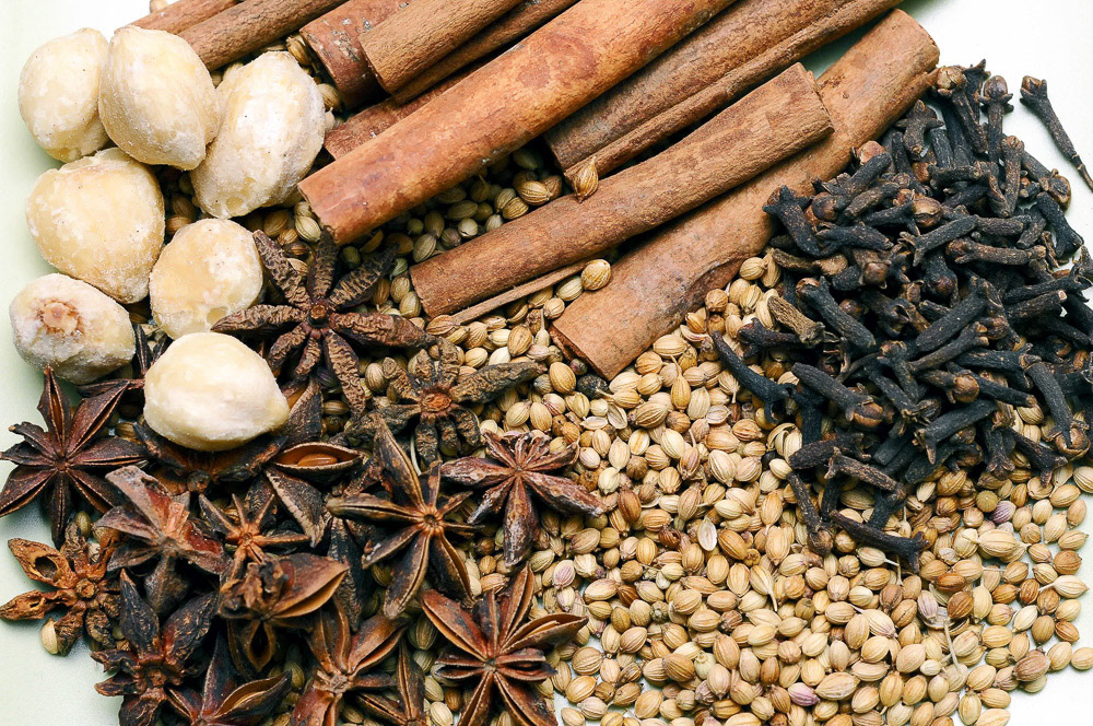 Various herbs and spices used in spa treatment.