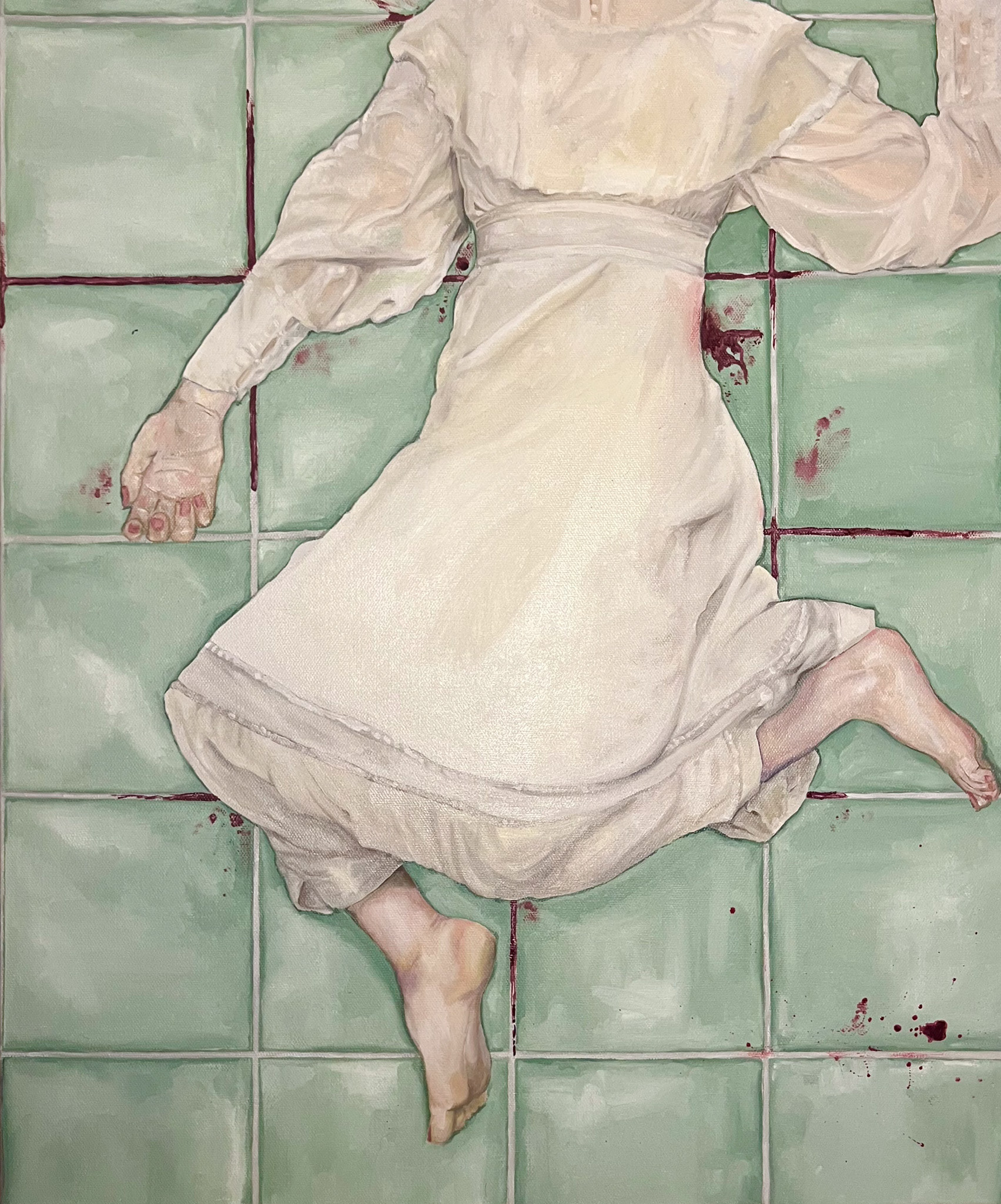 girl on tiles, oil on canvas, 20x24 inches