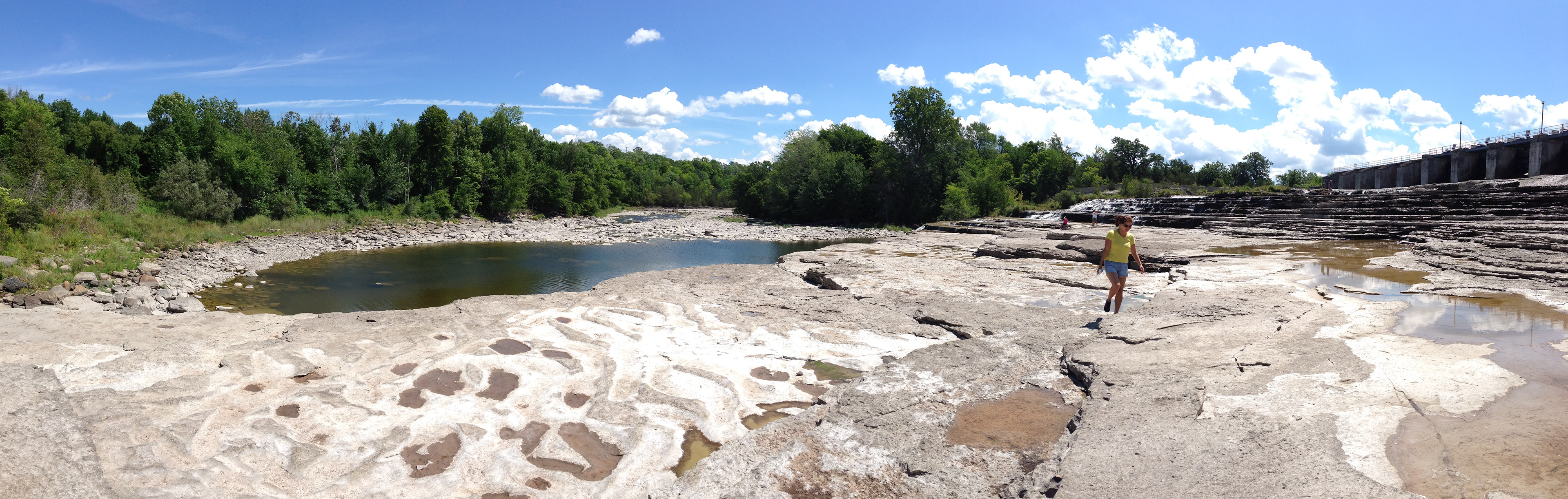panoramic view of Healey Falls, when the water level was very low.
