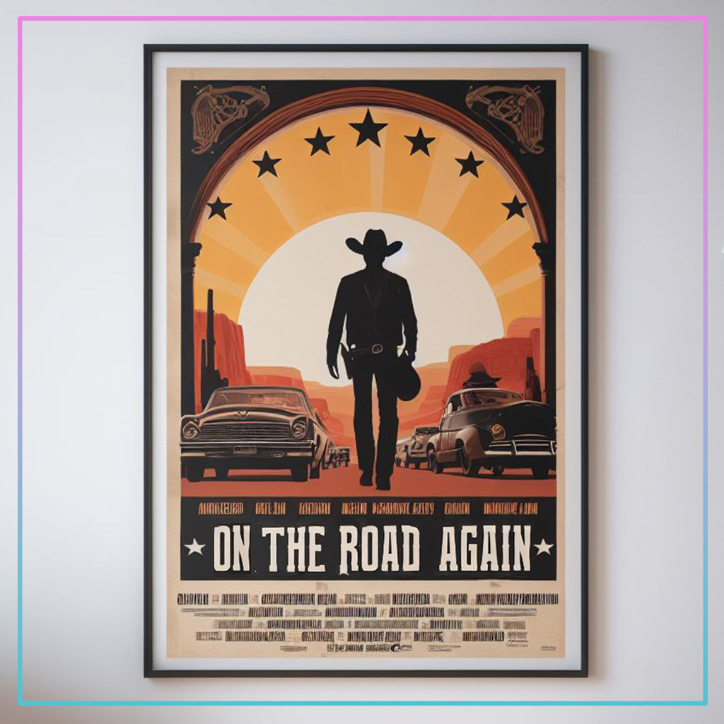 In "On the Road Again," a cowboy embarks on a musical road trip, encountering adventure and romance while chasing classic song lyrics.