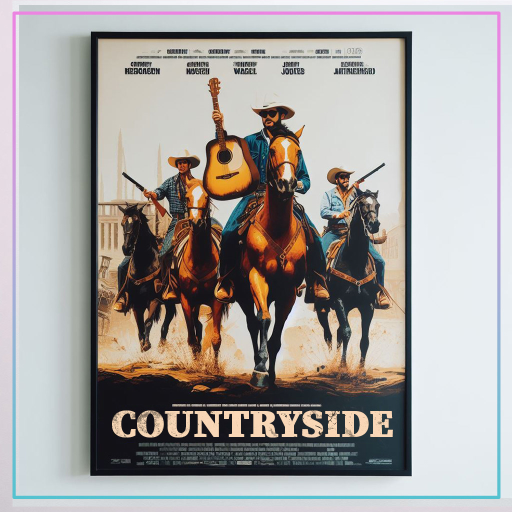 In this western crime movie "Countryside", a sheriff who rides a horse and plays a guitar uses his charm and skills to catch a notorious bandit.