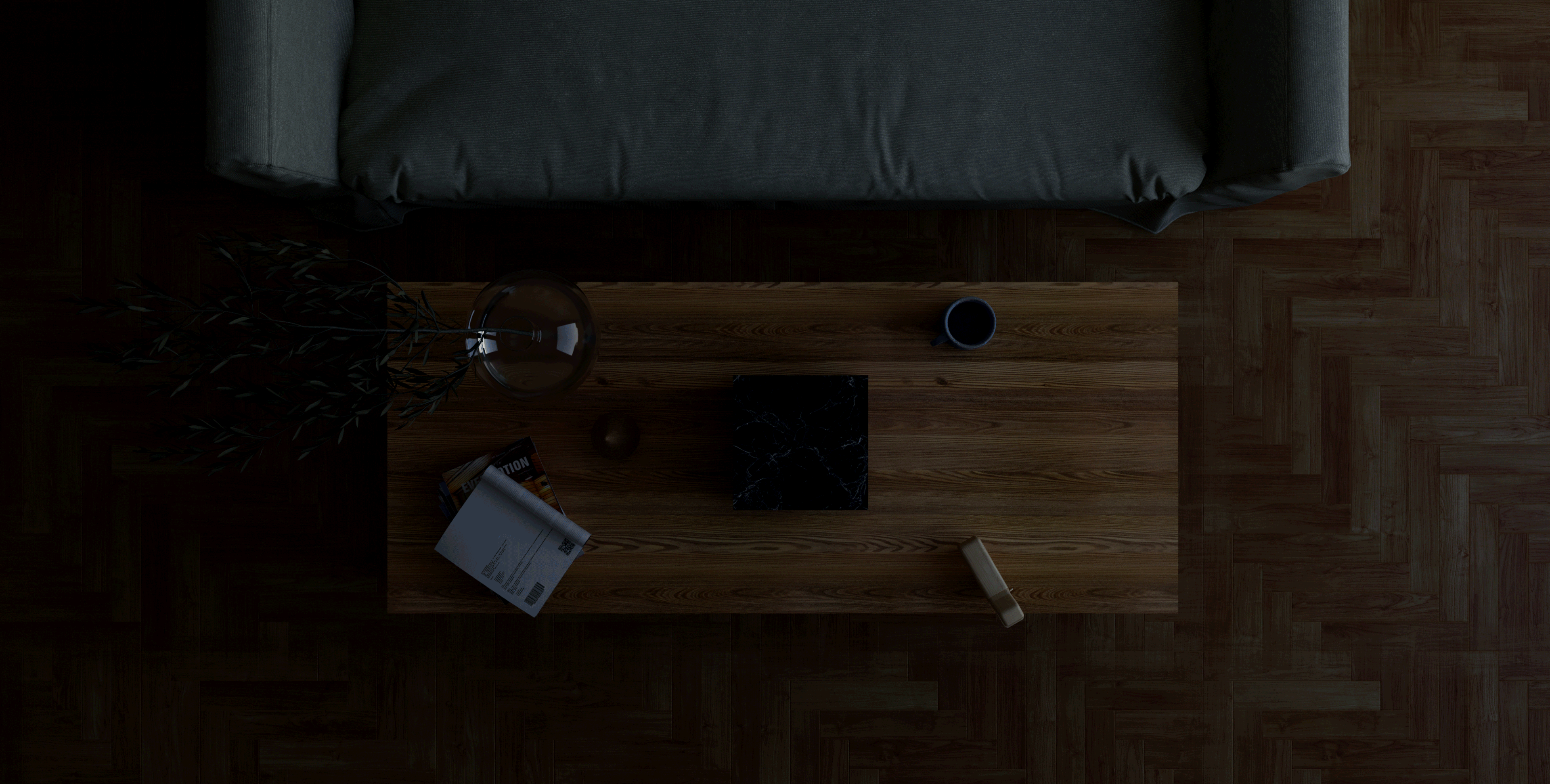 Animated sequence showing the Cube lighting object opening to reveal glowing seams, demonstrating its modular and interactive light design using natural stone.