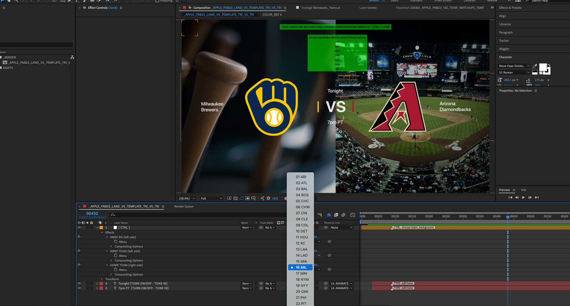 AE Toolkit - Team Matchup Dropdowns