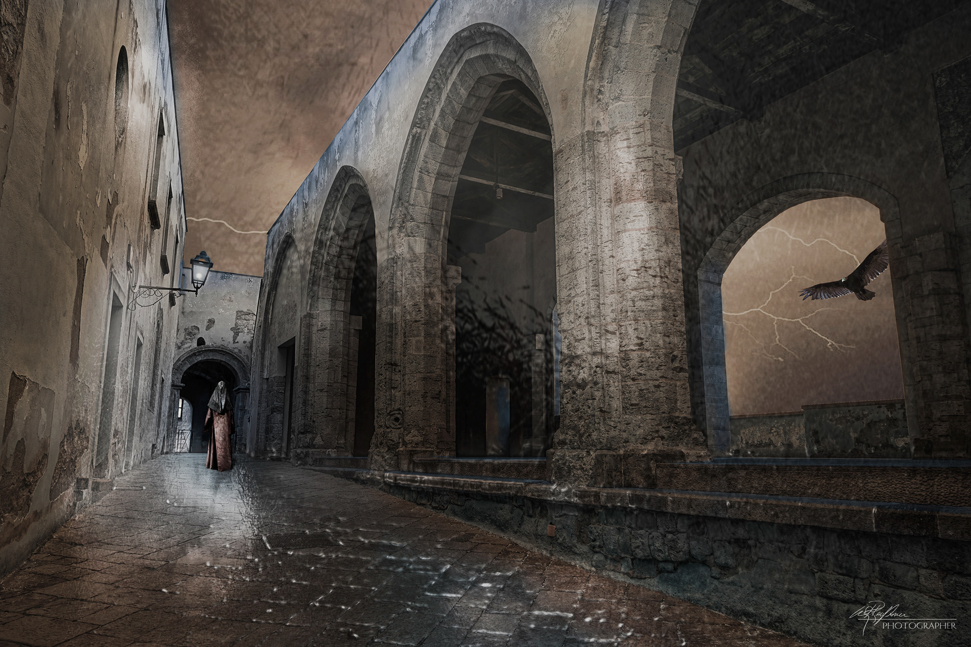 Lady in the rain, Castel dell'Ovo, Naples, IT