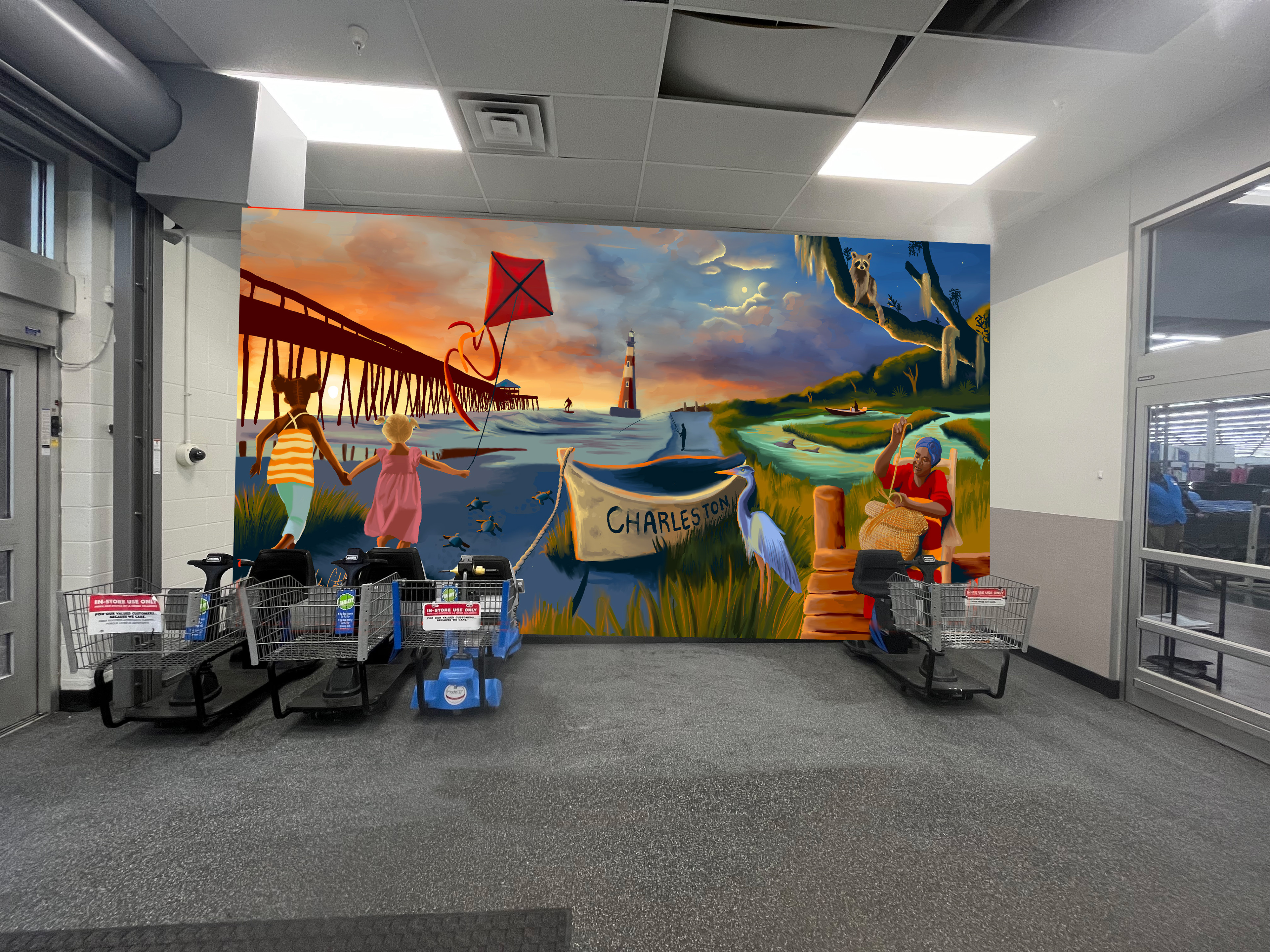 “Lowcountry Vibes,” is a 260” W x 130” H, gracing the walls of Walmart James Island since February 2024. 