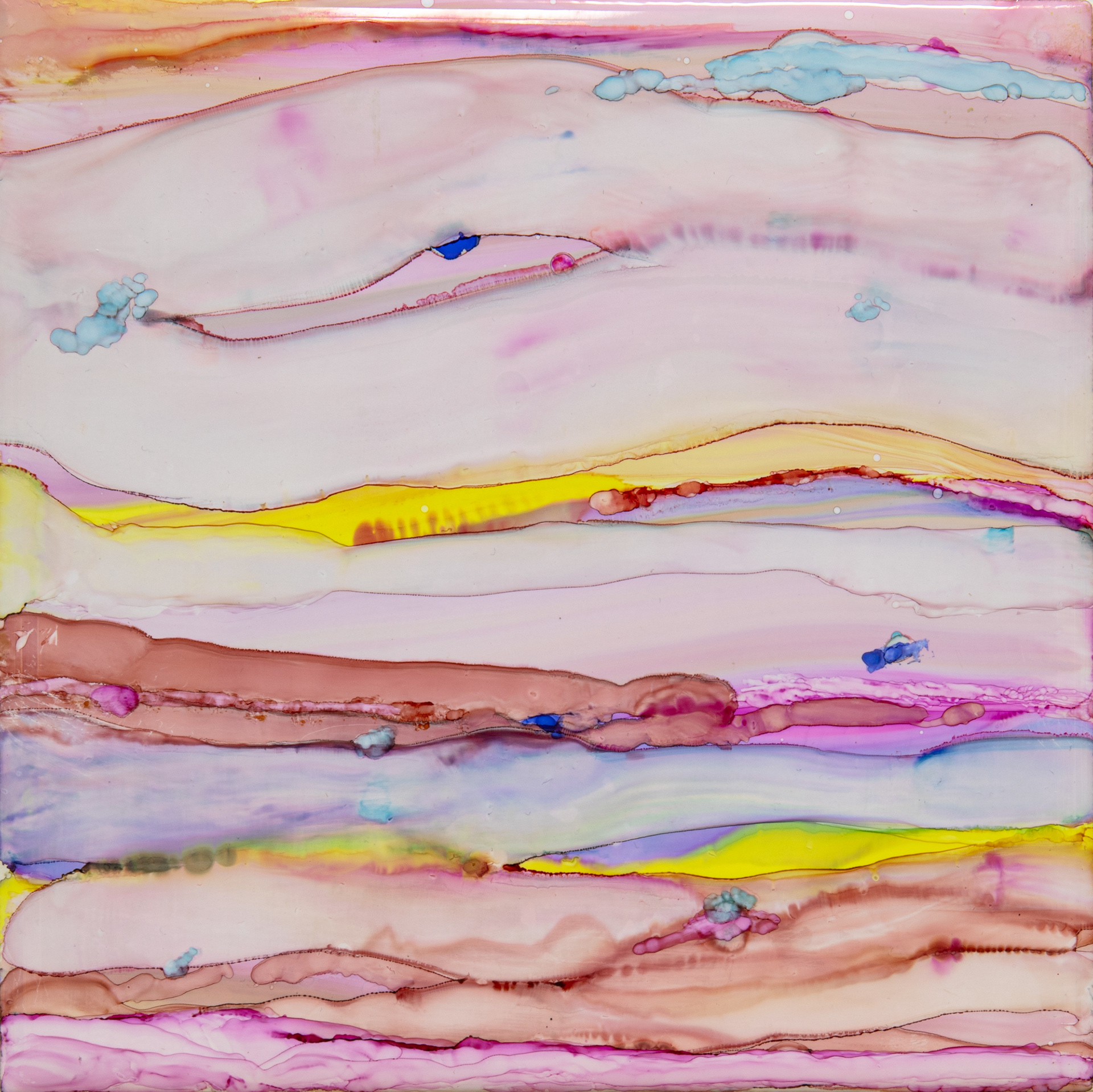 Tranquil Lines d, alcohol ink, 2024, 6”x 6”