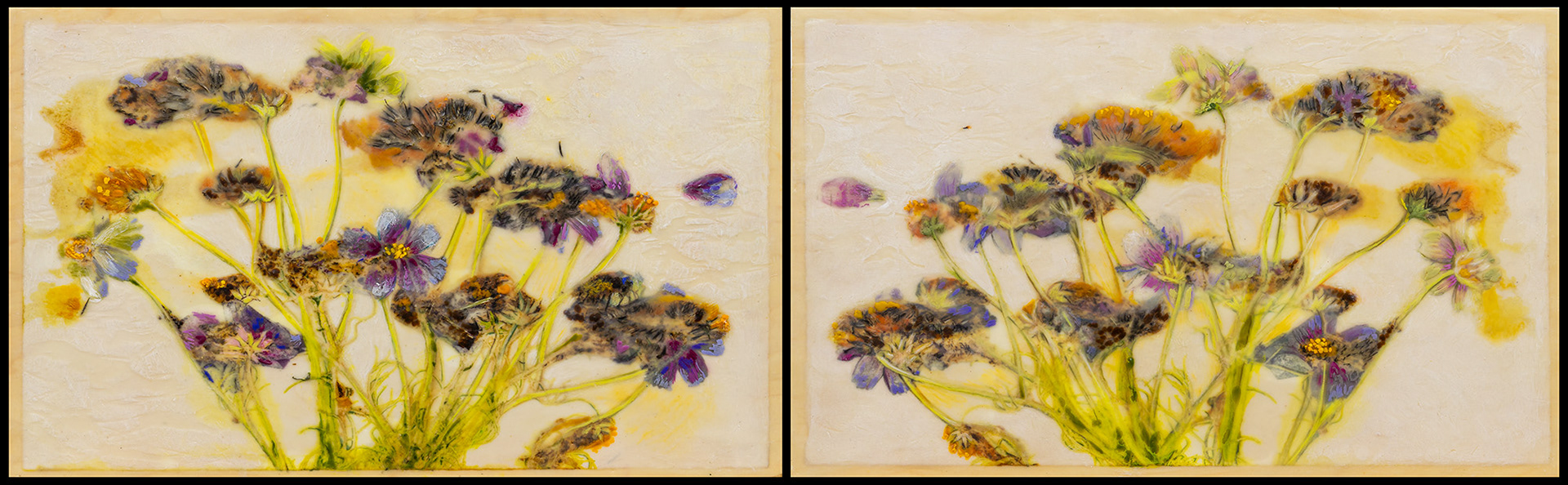 End of the Season 12” x 39” Encaustic, embossed plants