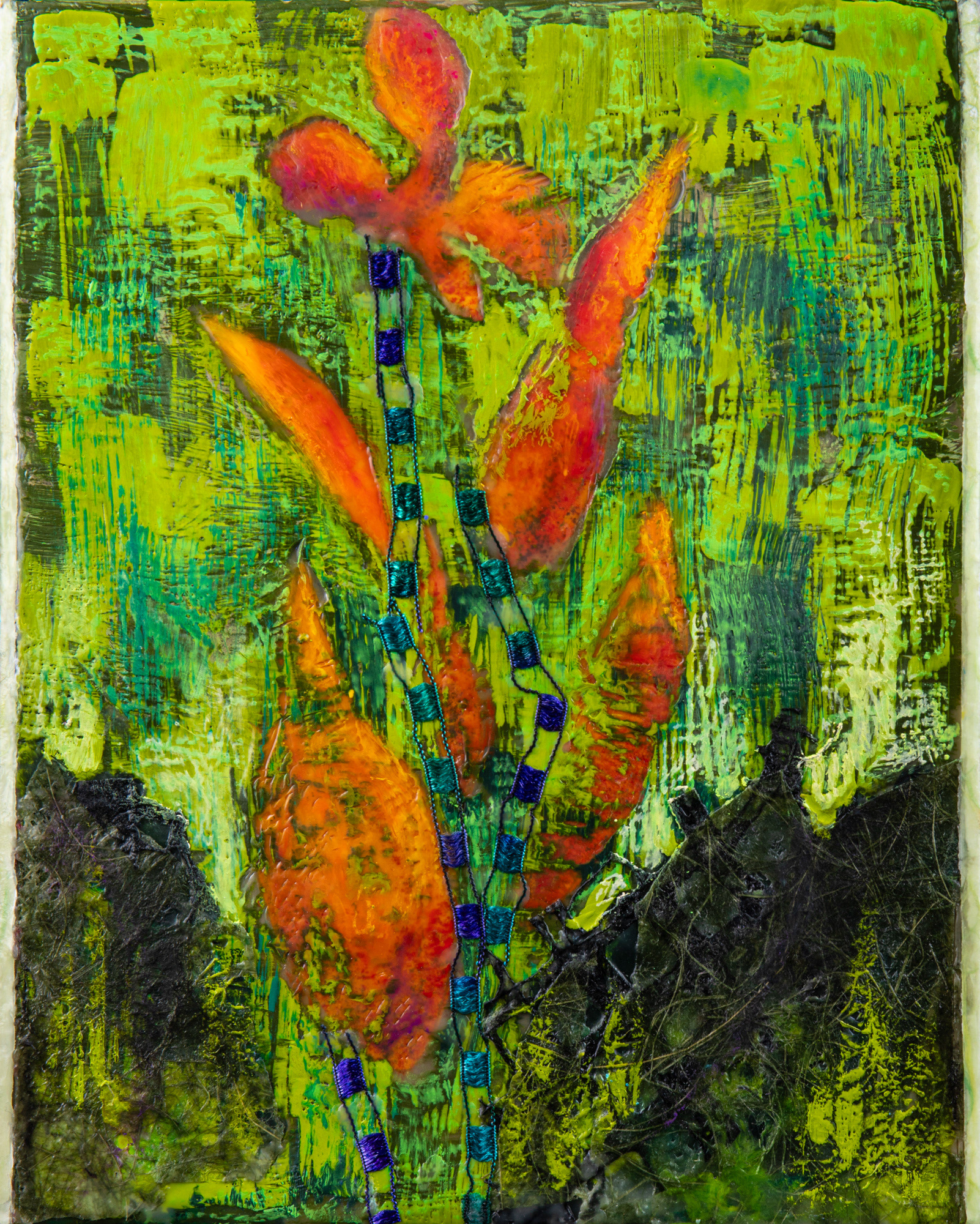 Bromeliad, Encaustic, 8" x 10"