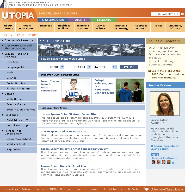 UTOPIA second level page