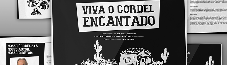 Capa da apresentação Viva o Cordel Encantado, em preto e branco, com referências à xilogravura.