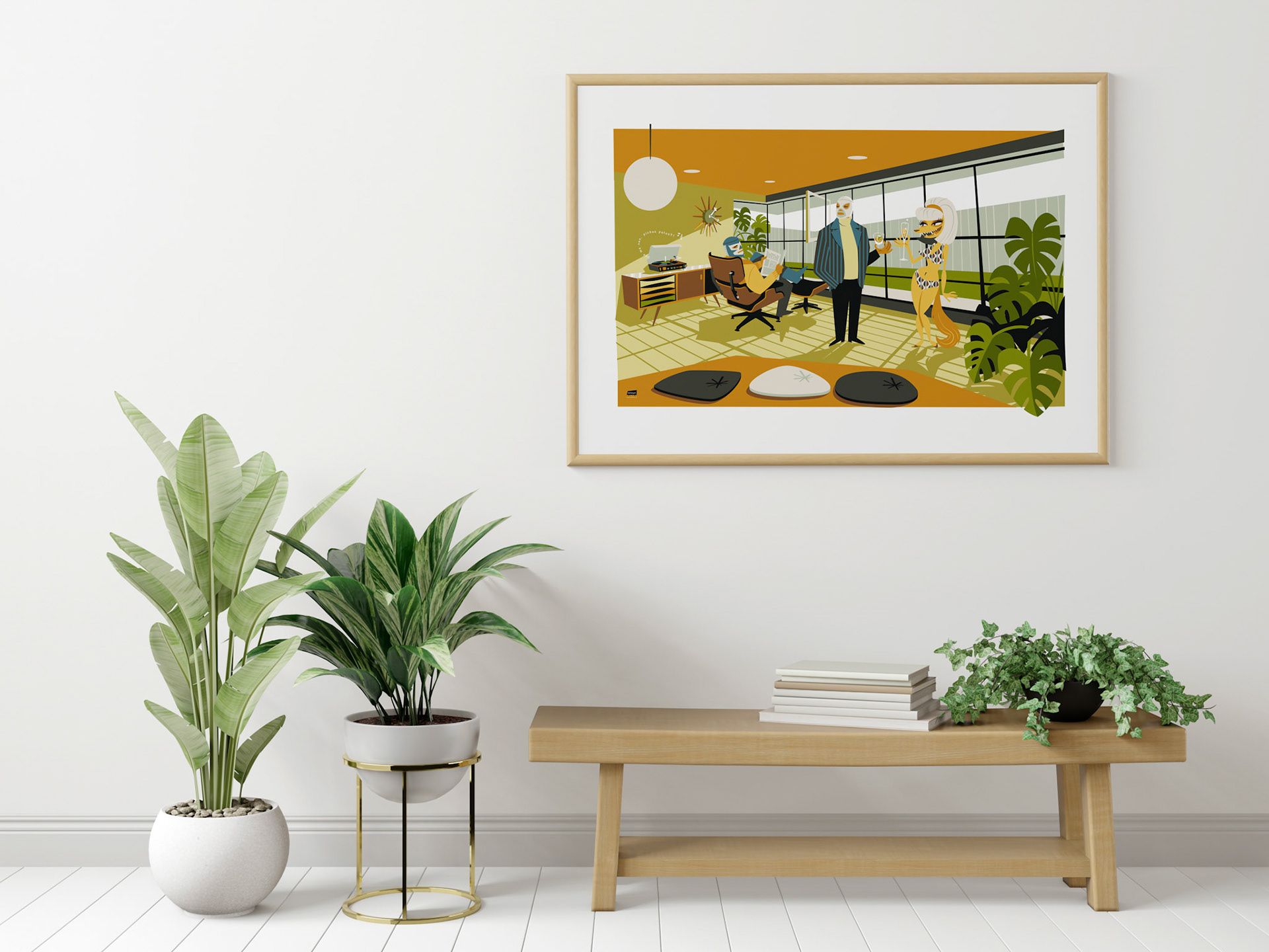 Poster Frame in living room Psd Mockup