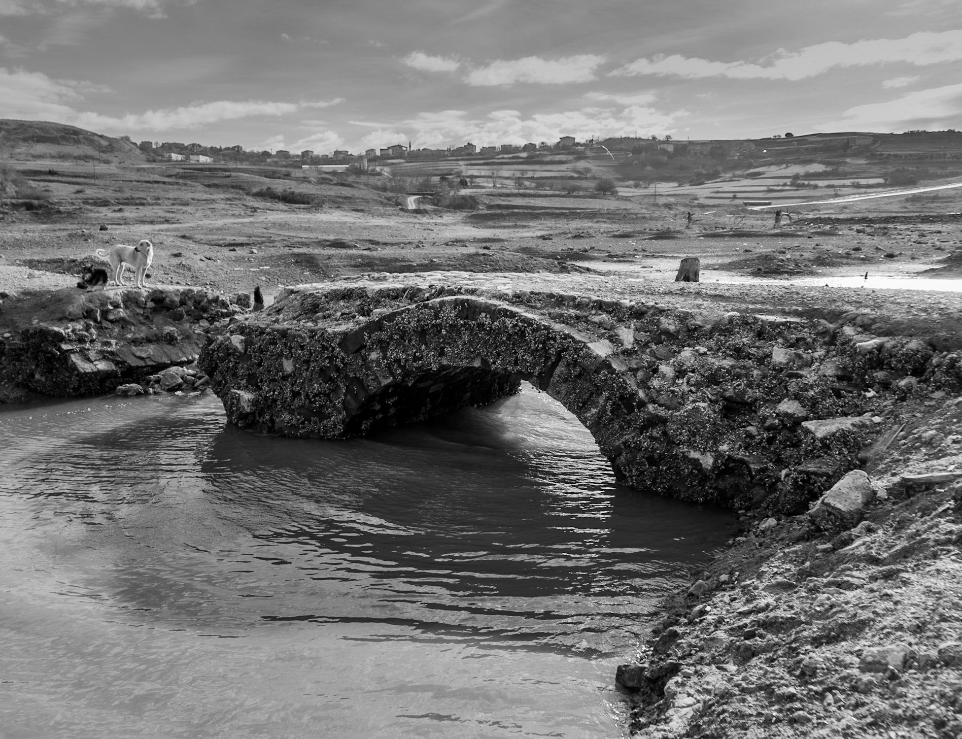 Şamlar: long-submerged Ottoman bridge in the almost-dry Sazlıdere reservoir bed southwest of the village of the village