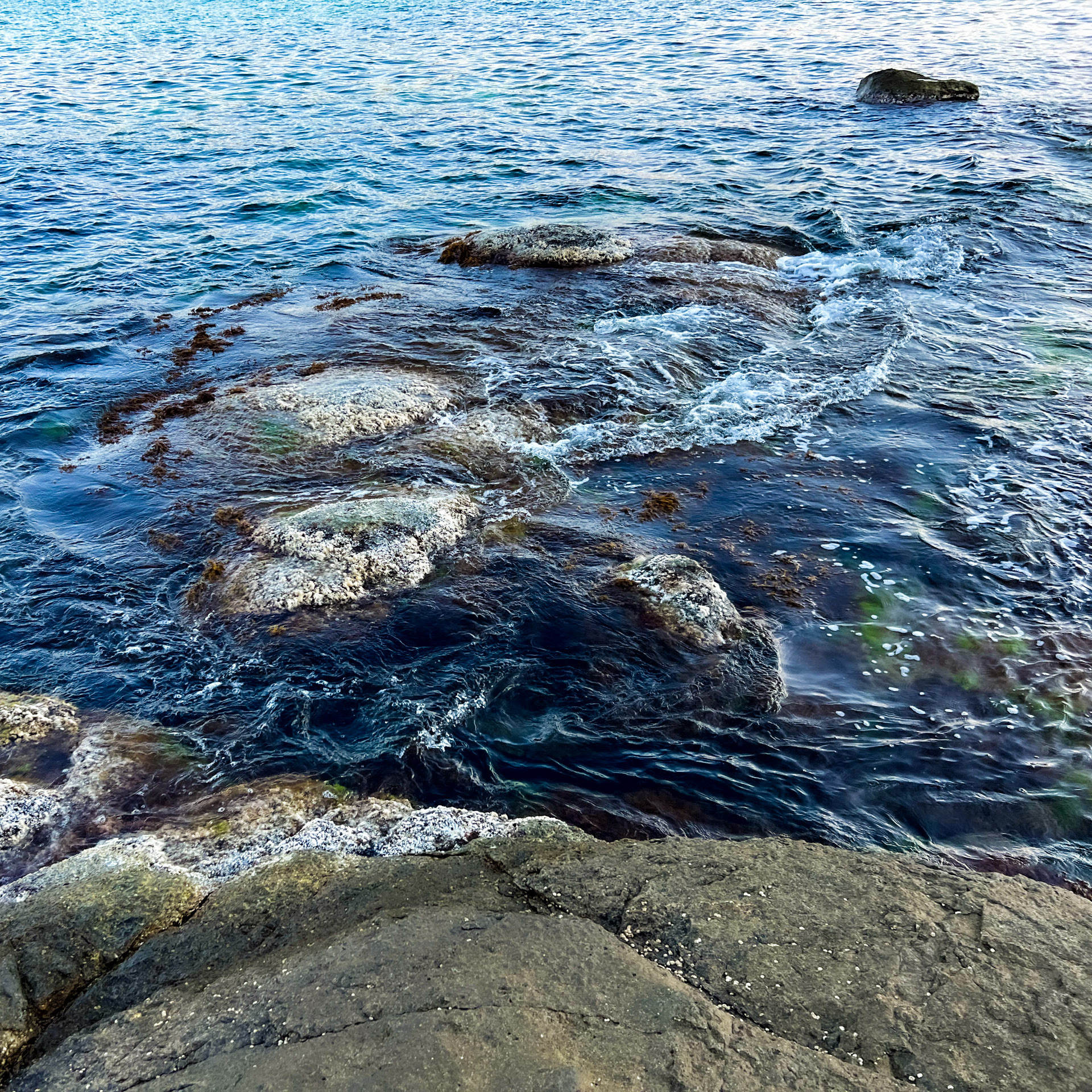 heading west along the line of the Black Sea: sea rocks