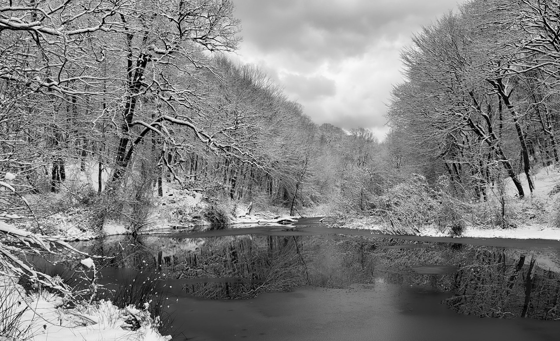 Valide Sultan reservoir: reflections, ice, trees and snow