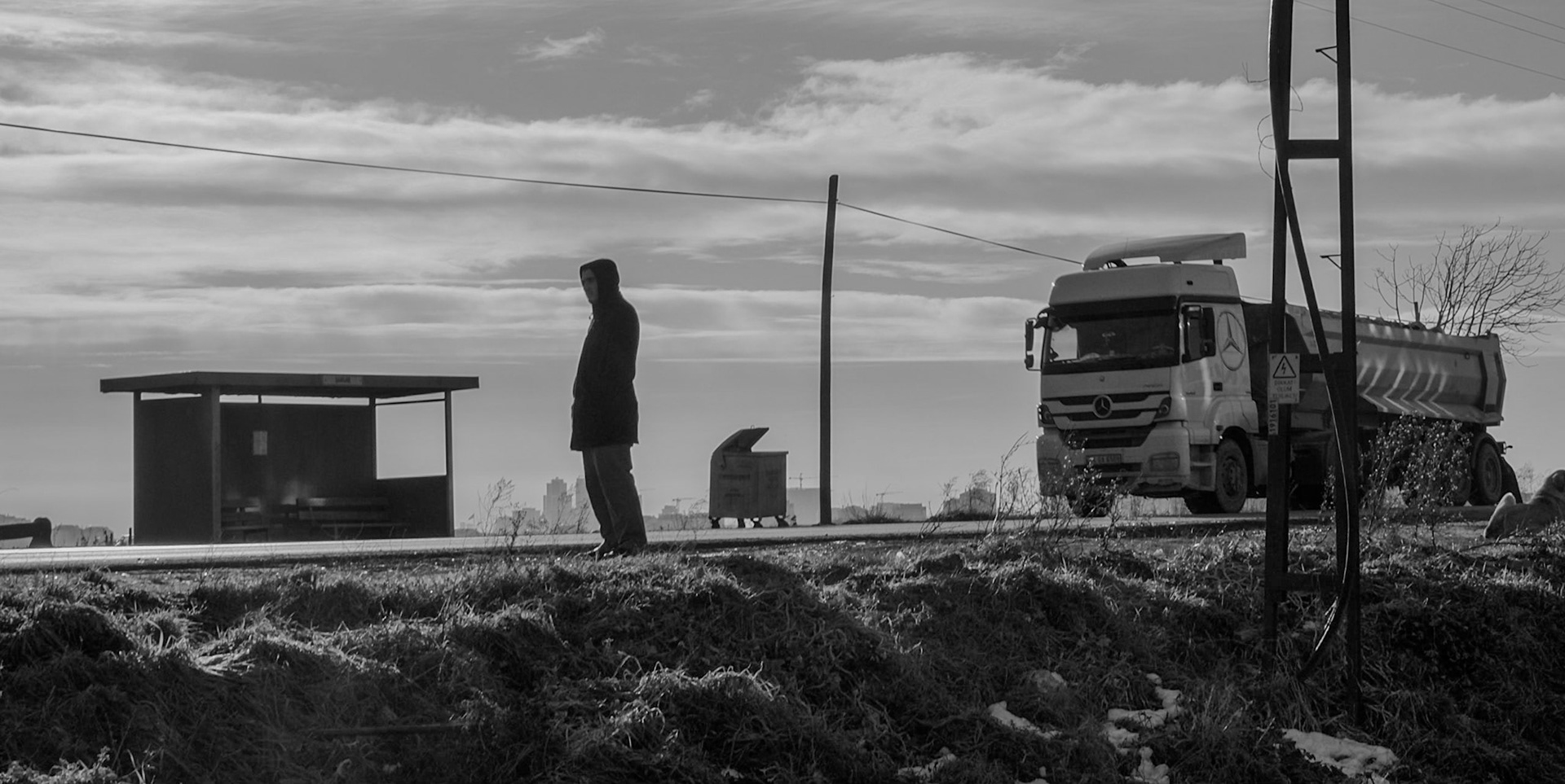 Şamlar bus stop (a way up the hill from the village): one of our beloved motorway construction trucks