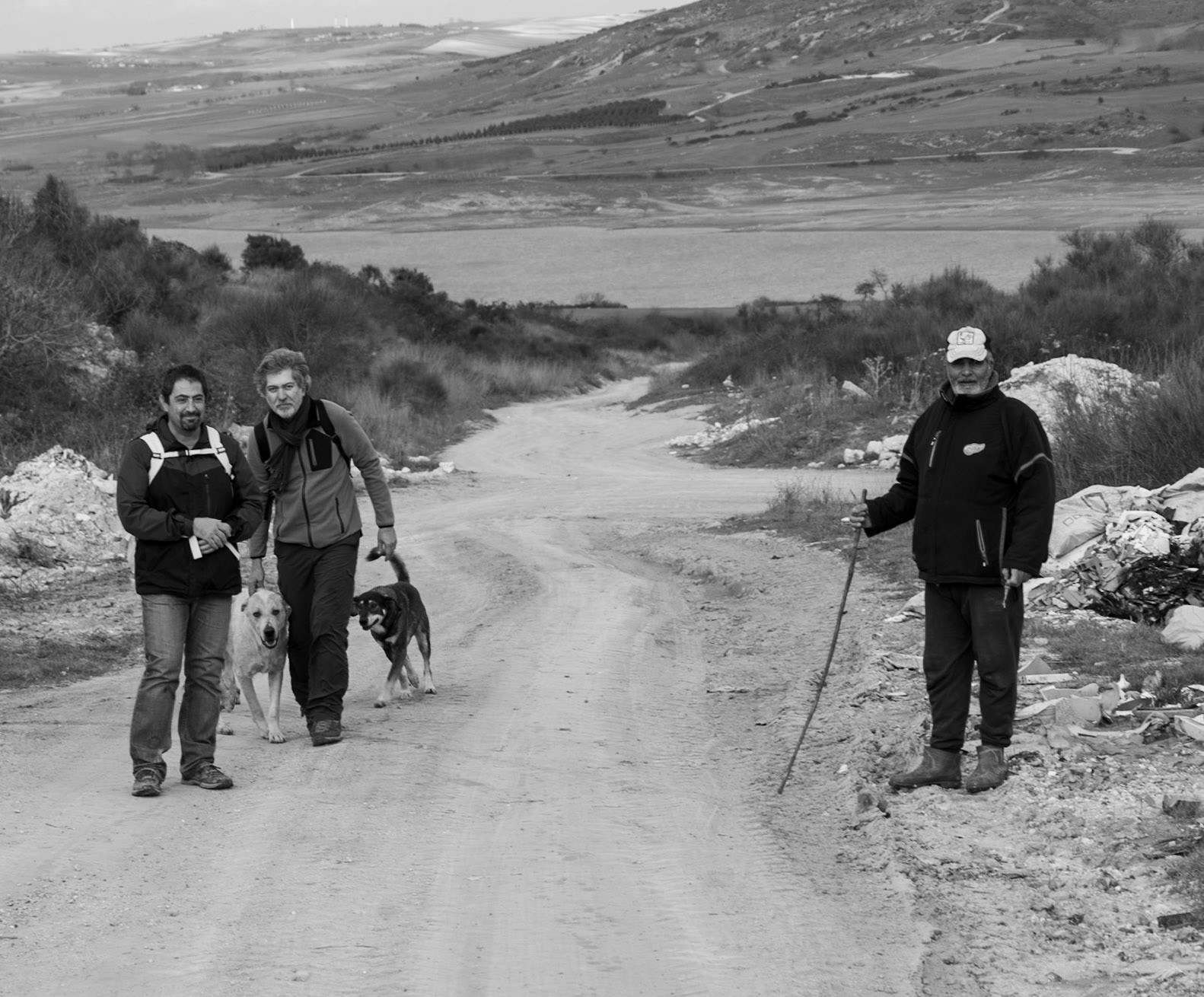 between Sazlıdere modern dam and speculators’ crest: Oytun, Selçuk, our day-dog, the jovial shepherd and one of his sheepdogs