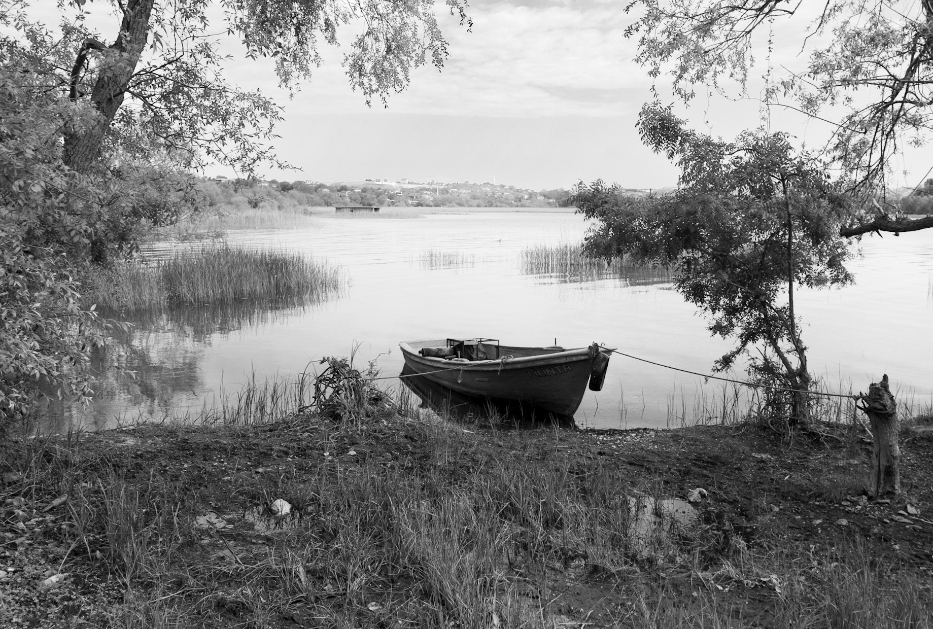 Trikos promontory: Terkos reservoir and a rowing boat