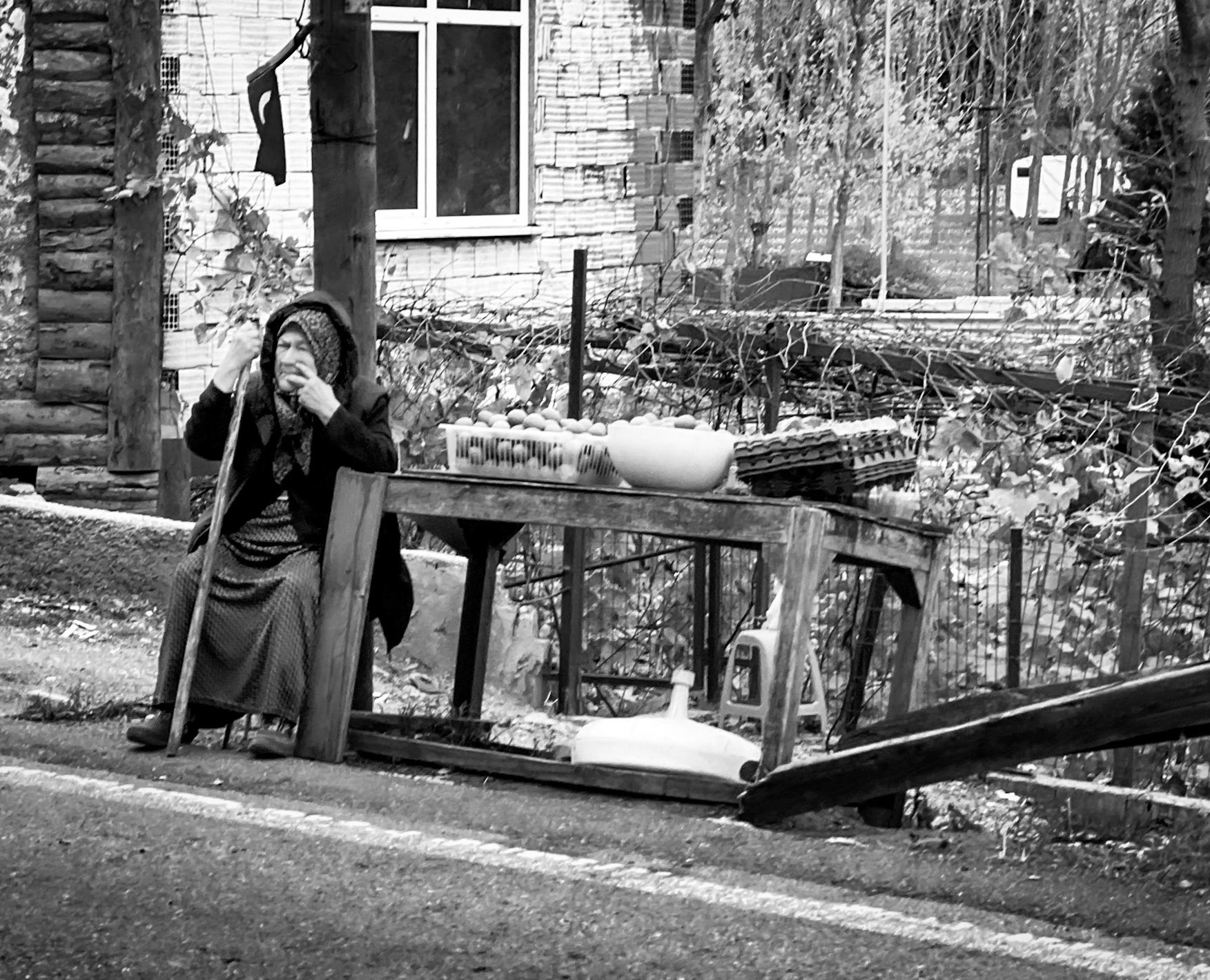 Kaynarca forest: an older woman selling eggs on the side of the road