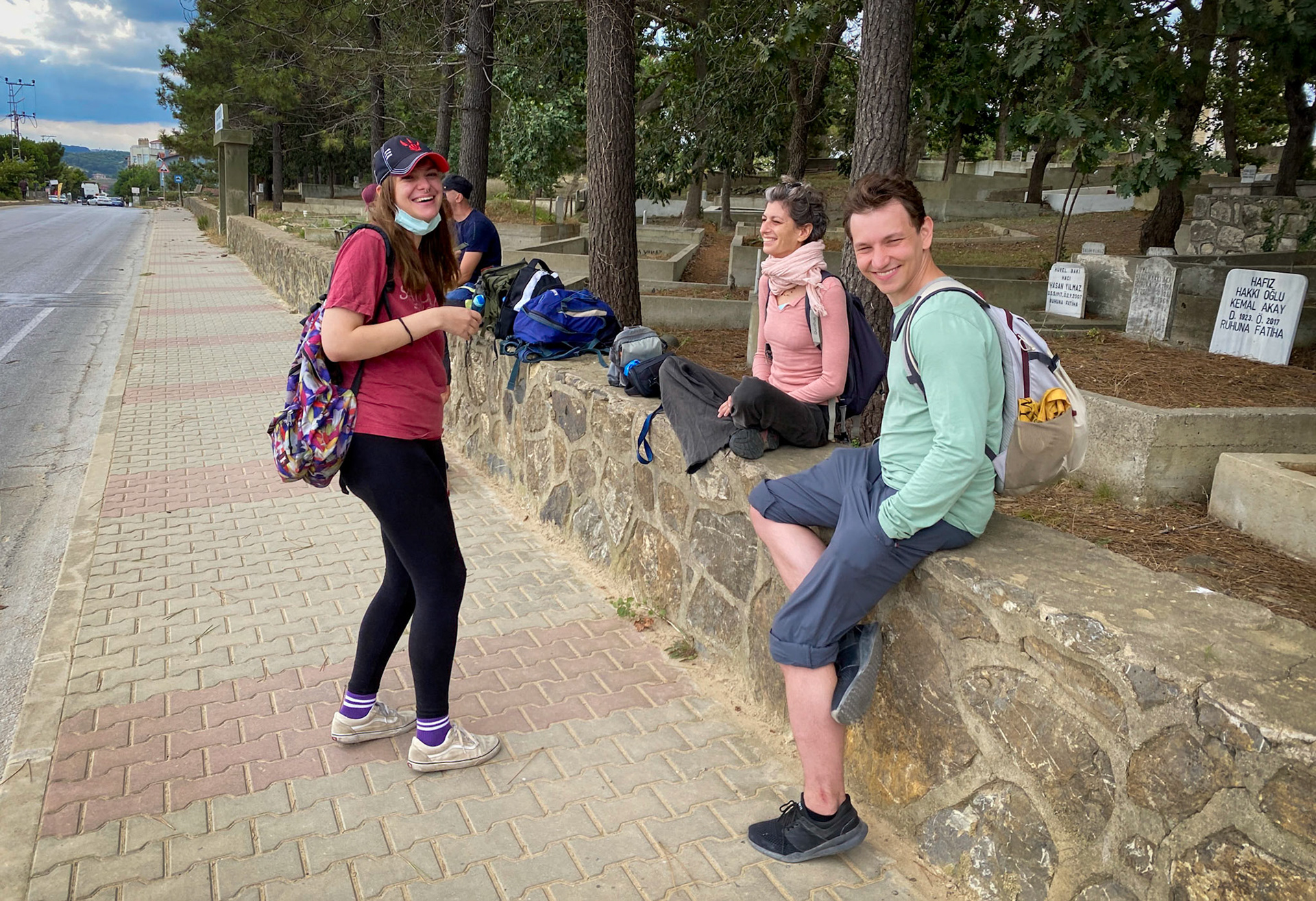 Sahilköy: bus stop gathering before we set off