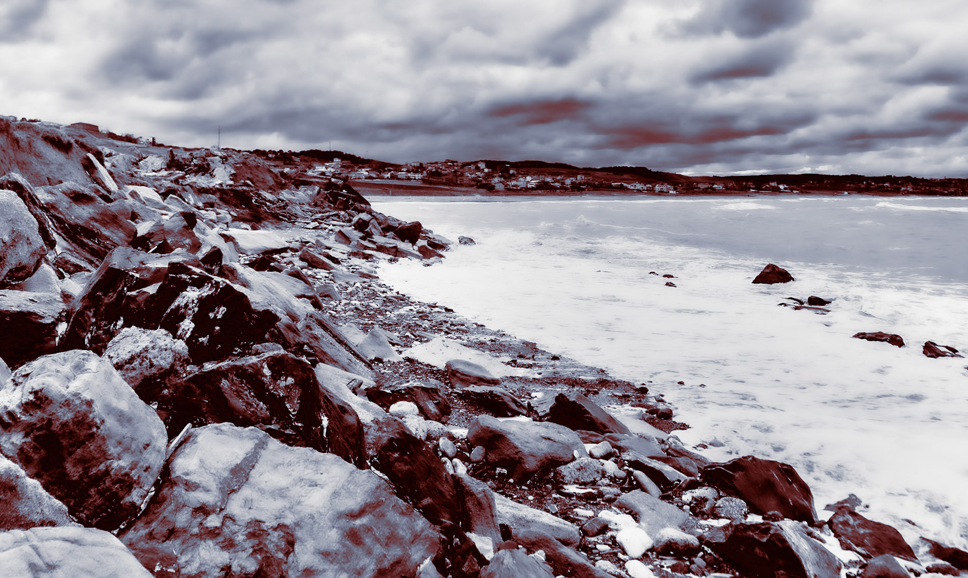 Yeniköy active mining area: dumpings and sea with Karaburun behind