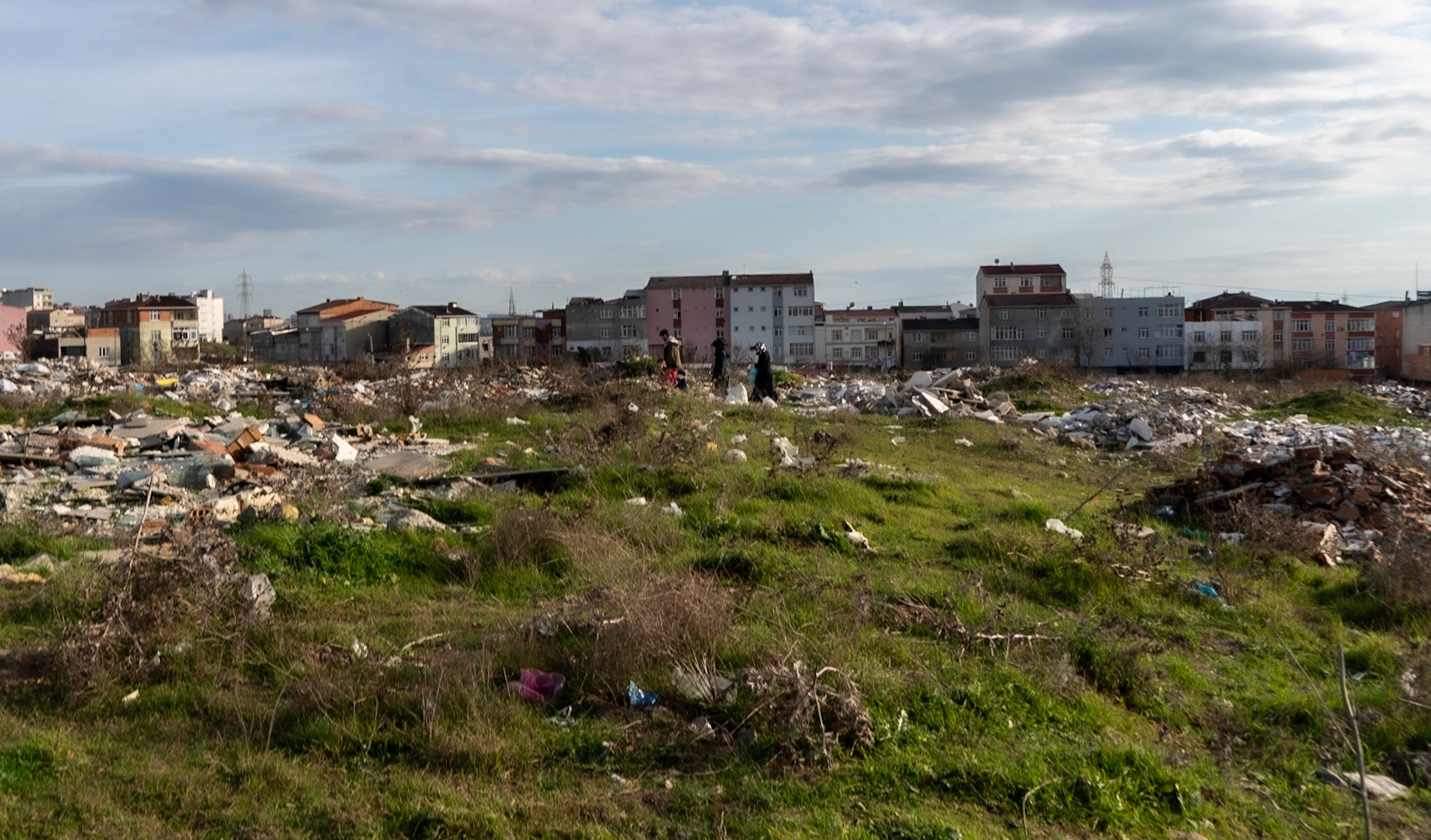 between east Spradon and Tahtakale: local people walking across wasteland