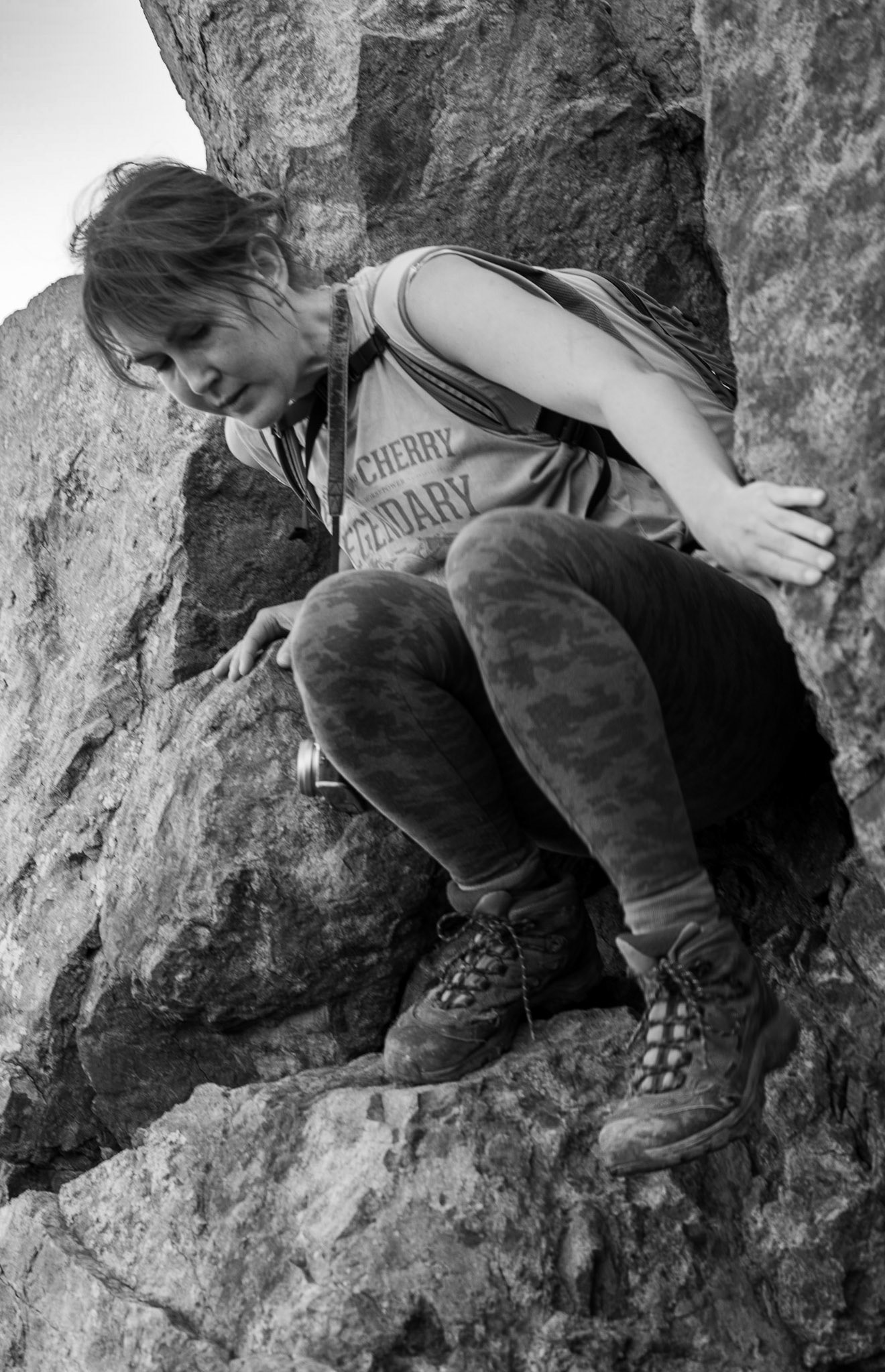 heading west along the Black Sea shore: Tasha climbing over a headland