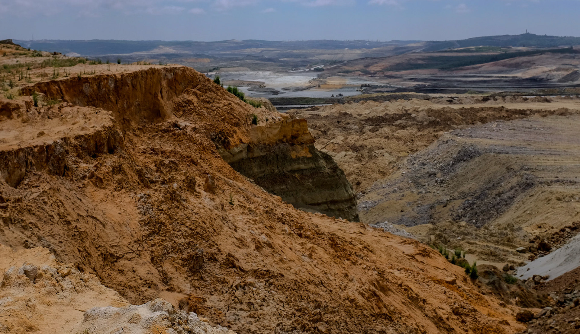 Yeniköy: Istanbul Airport under construction behind some of the abandoned opencast mine-workings