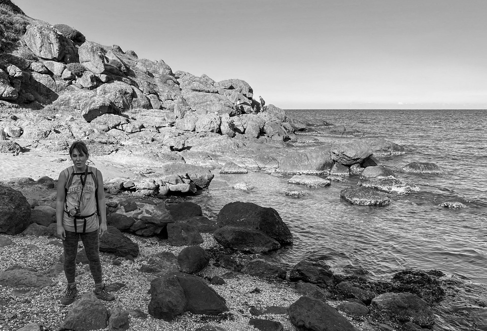 heading west along the line of the Black Sea: windswept Tasha in a cove