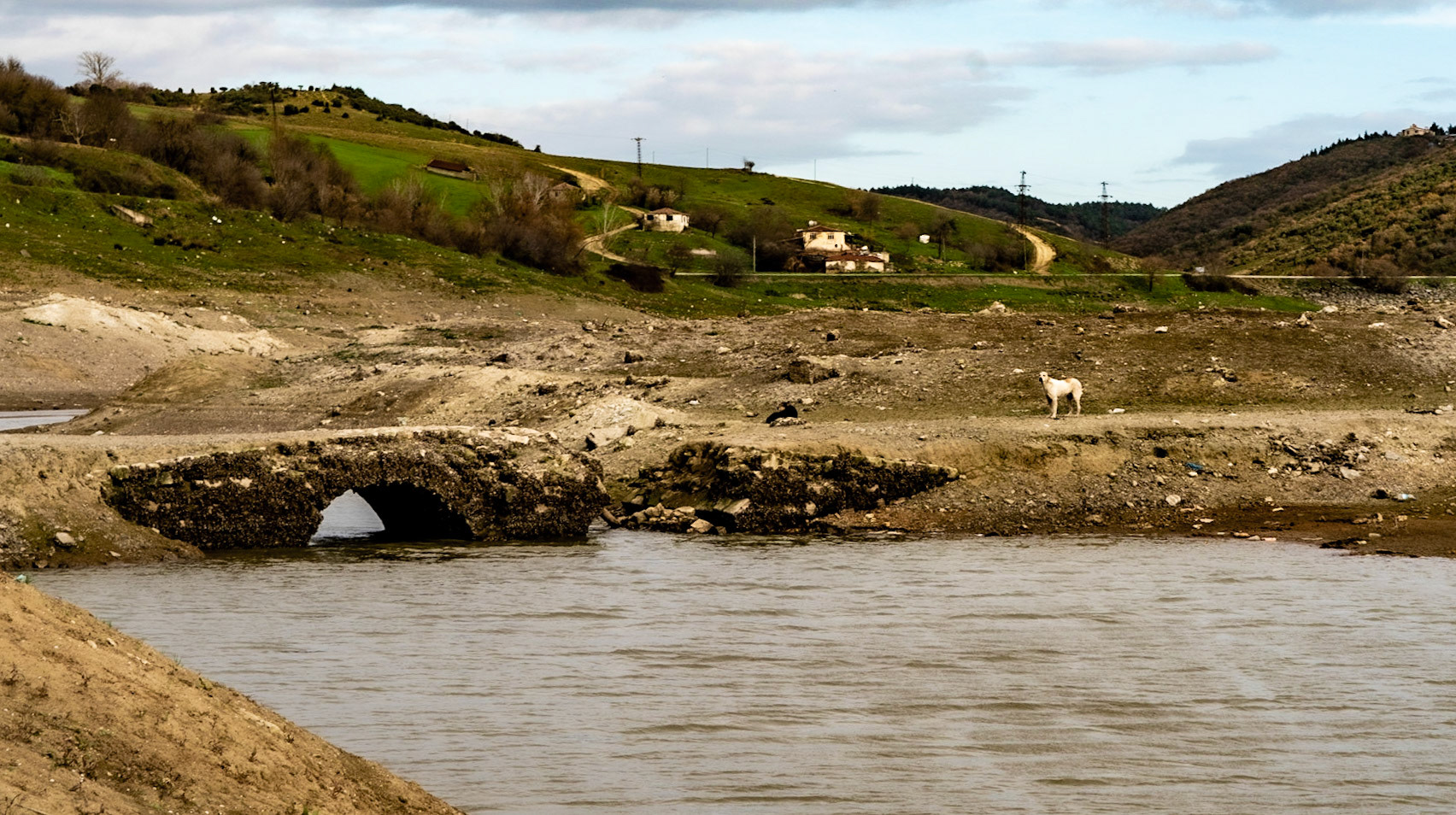 Şamlar: the long-submerged Ottoman bridge in the almost-dry Sazlıdere reservoir bed south of the village