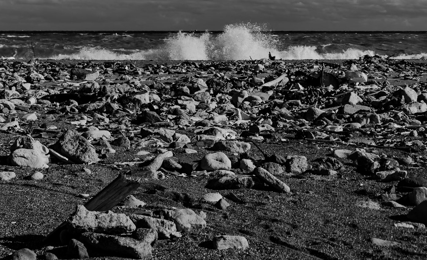Black Sea coast east of Yeniköy: flotsam, stones and sea